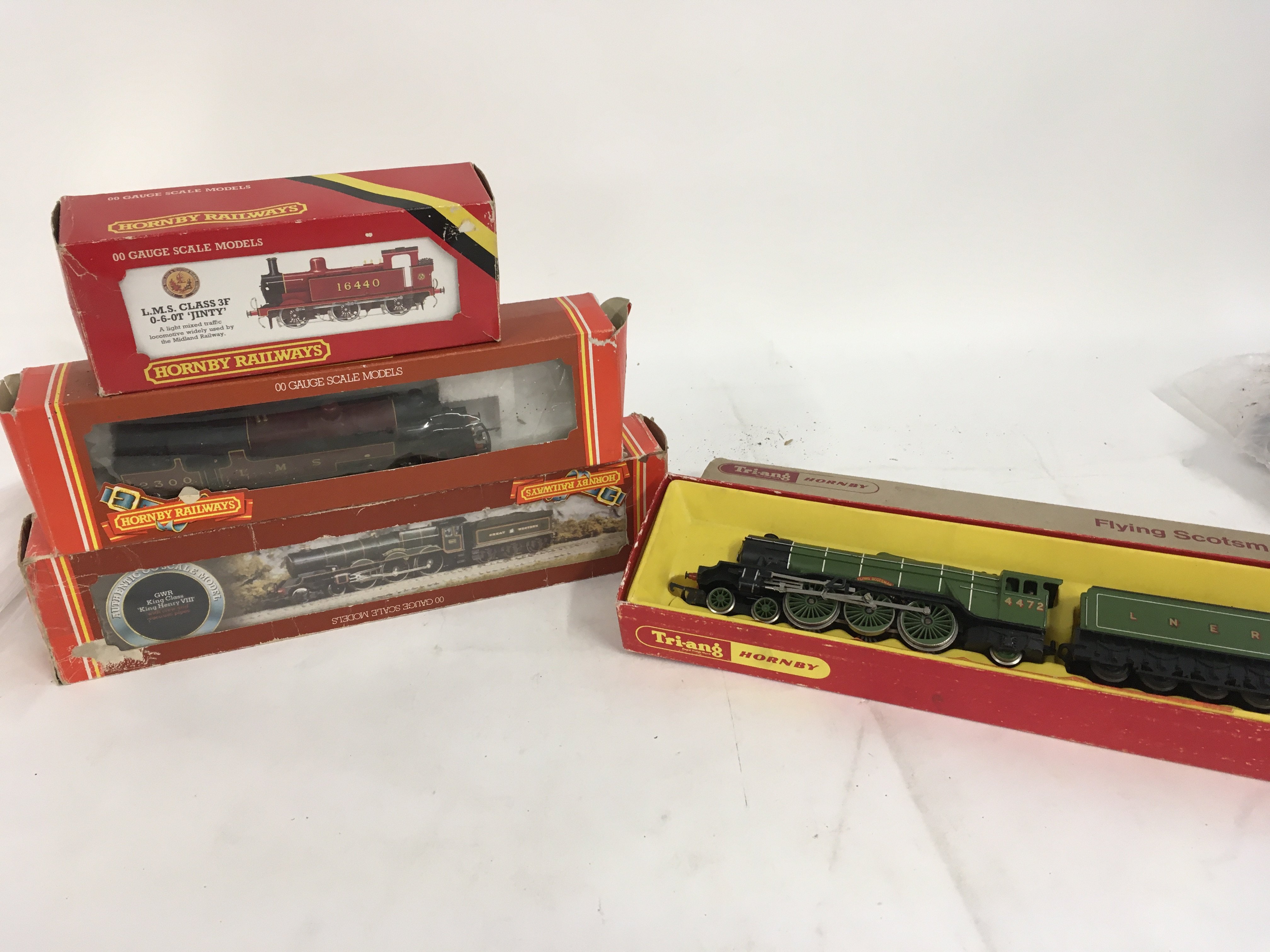 4x boxed locomotives by Hornby 00 gauge featuring R052 Jinty Loco..R855 Flying Scotsman..R055 class 4P..R349 King Henry VIII. No reserve