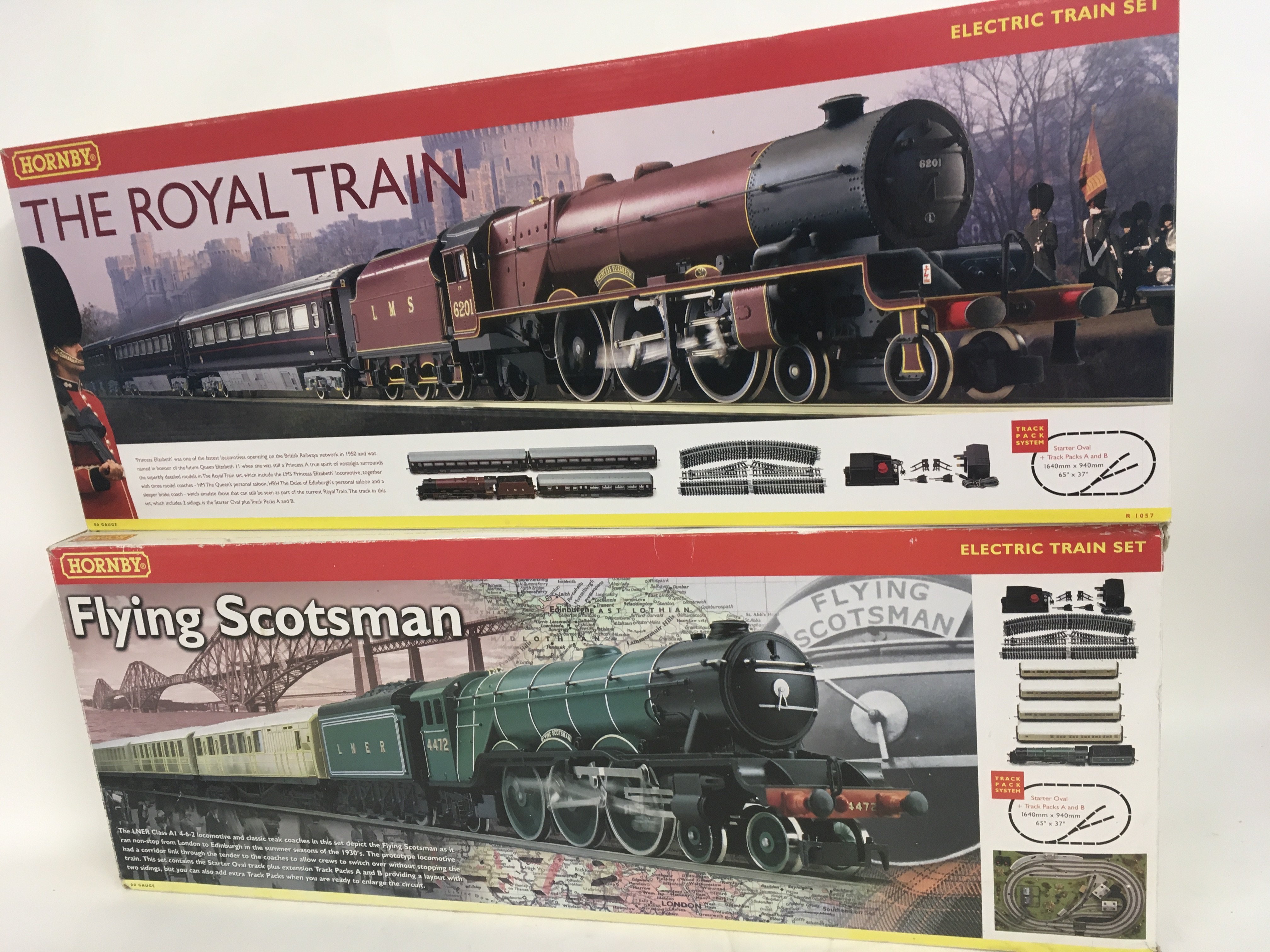 2x Hornby train sets The Royal Train R1057 missing track , transformer and speed controller an The Flying Scotsman R1039 Complete. 00gauge. No reserve (2)