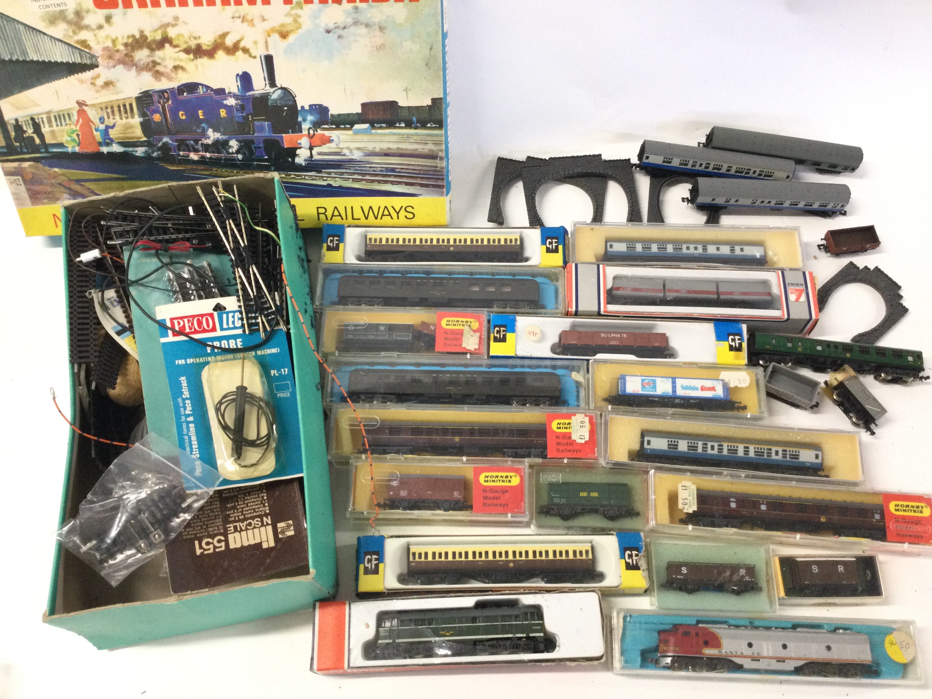 A Collection Boxed And Loose N Gauge Track. Coaches. Wagons And 2 Locomotives. No Reserve.