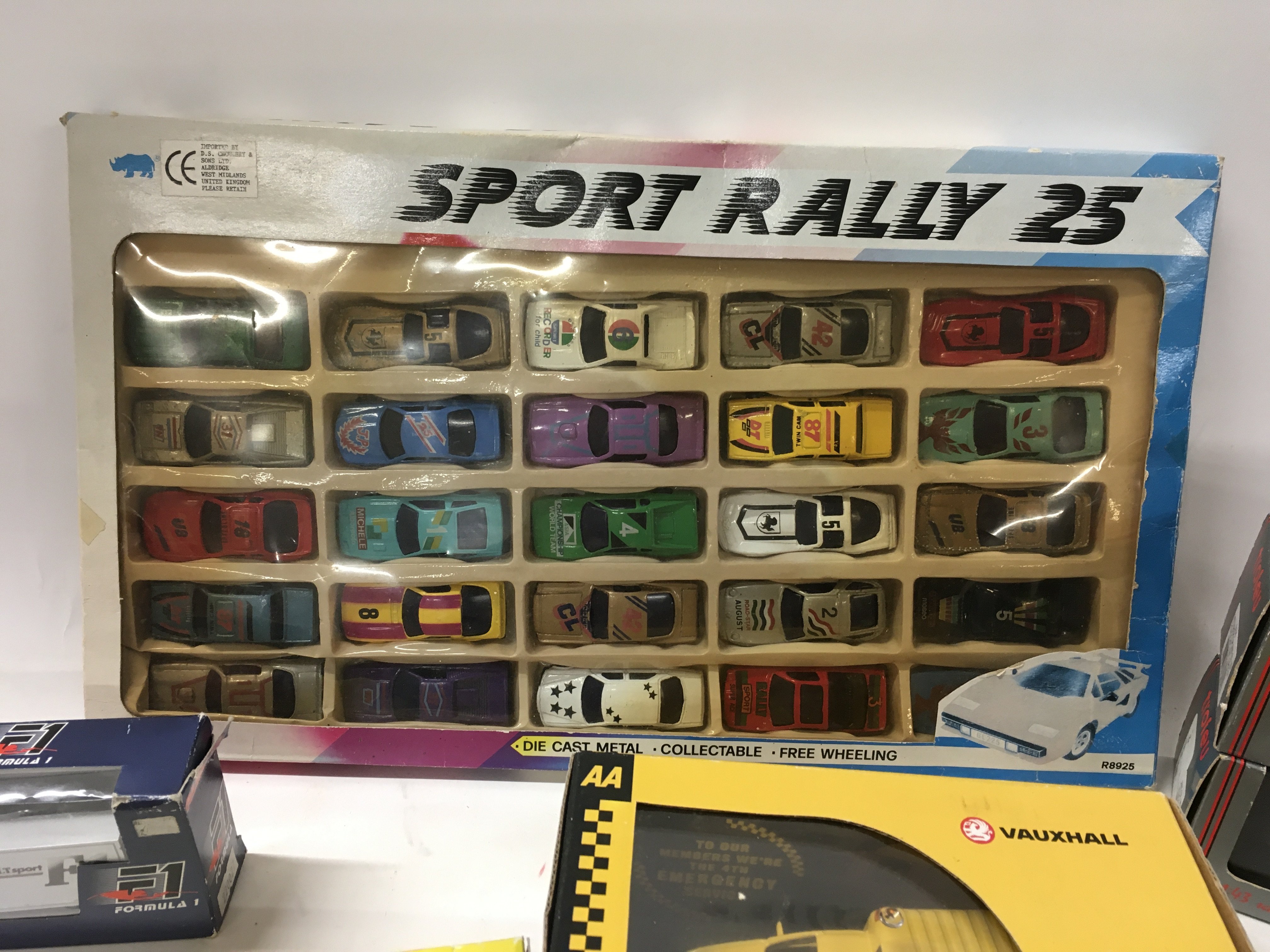 An assorted collection of model cars from several different manufacturers including Trofeu..Solido.. Vitesse..Matchbox..Trax etc. includes a boxed set of 25 cars entitled Sports Rally 25 possibly from 1970s.. all vehicles are boxed. No reserve