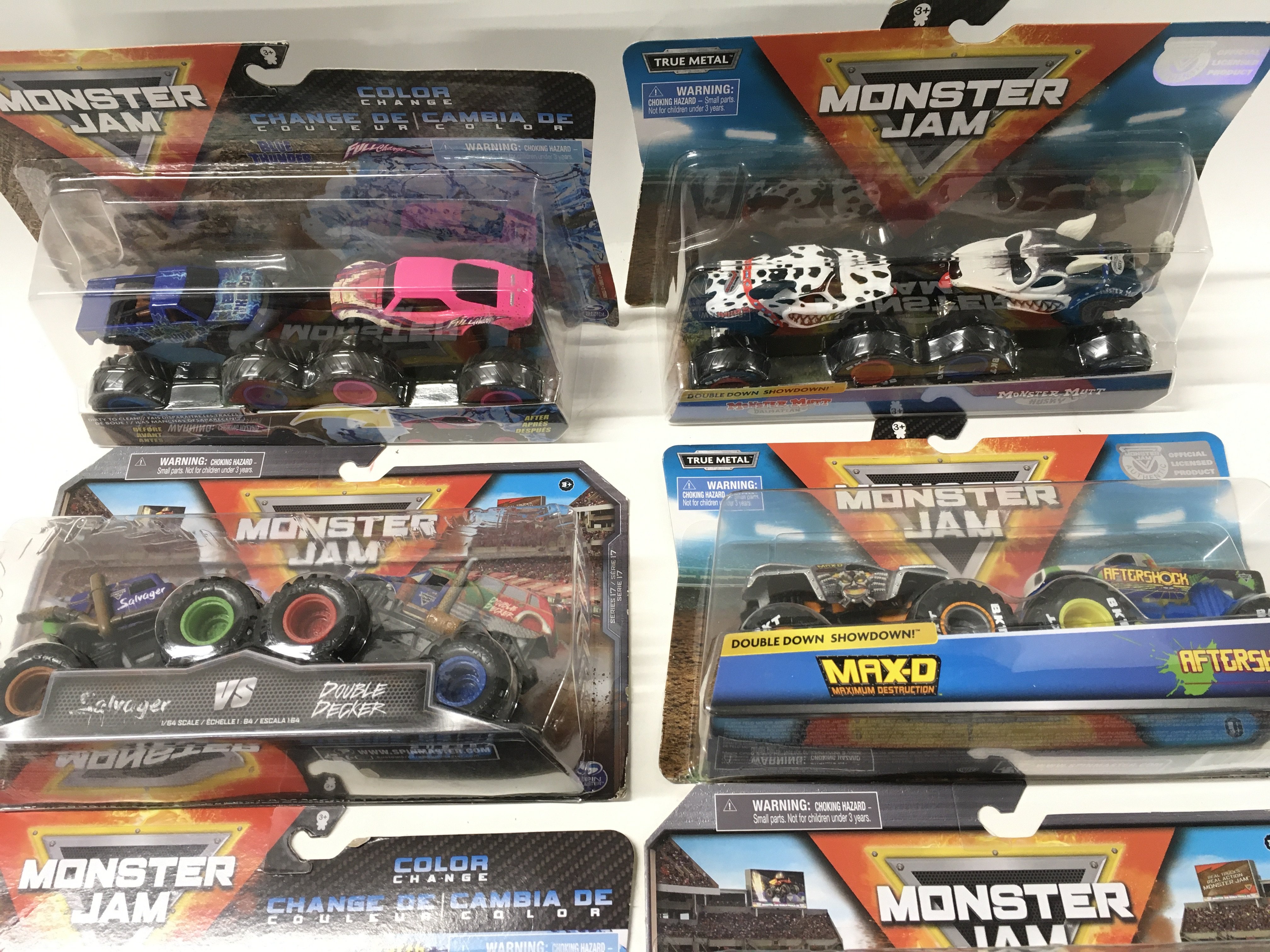 A collection of unopened boxed Monster Jam vehicles, includes 6x double vehicle sets and 2 single. No reserve 1:64 scale