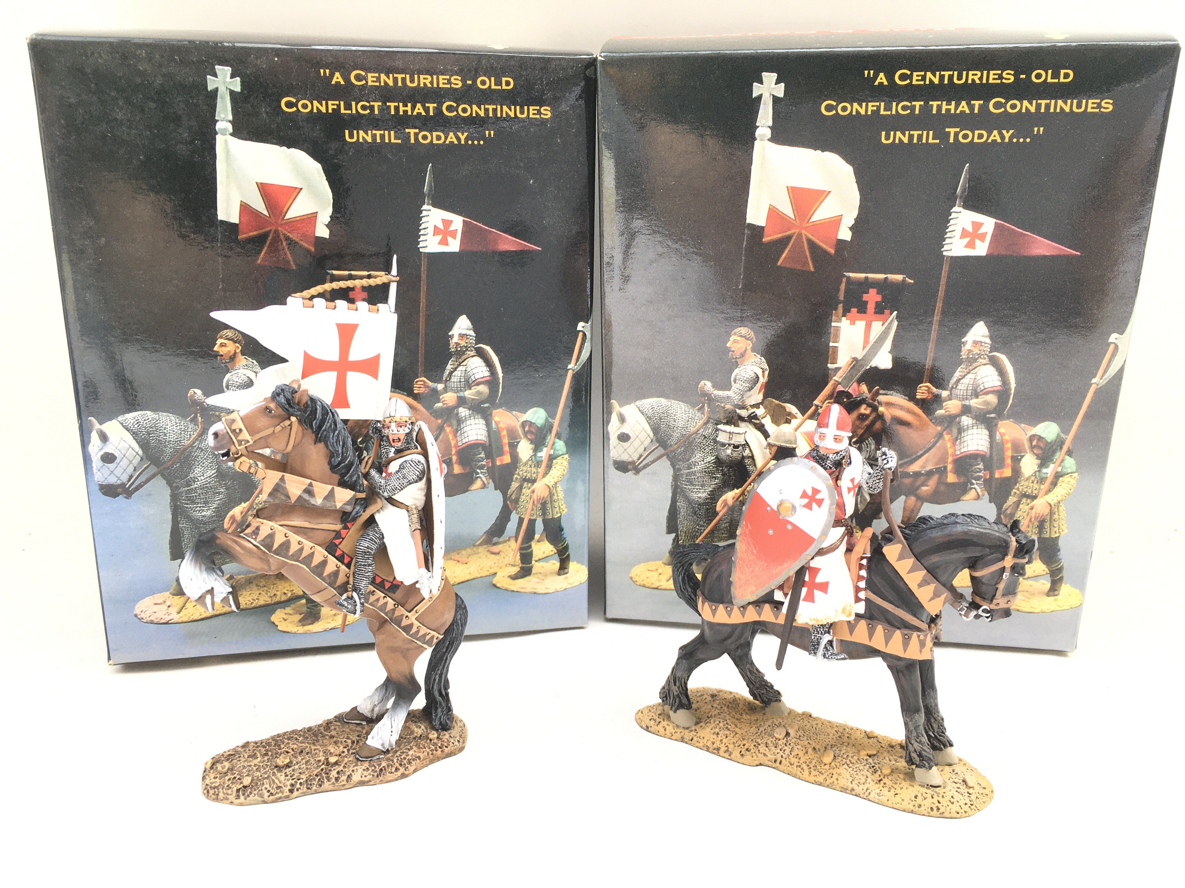 2 X Boxed King And Country Mounted Figures. A Templar With Banner and Knight With Shield.