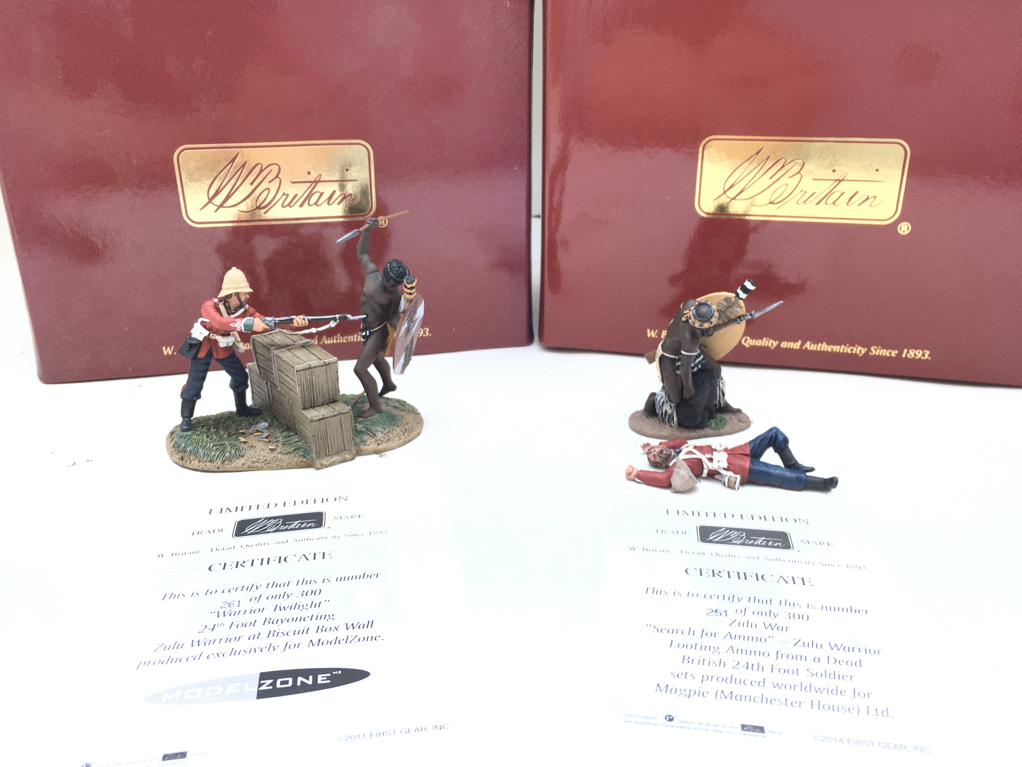 2 X Boxed Britains Zulu War Sets. Warrior Twilight And Search For Ammo. With Certificates.(2).