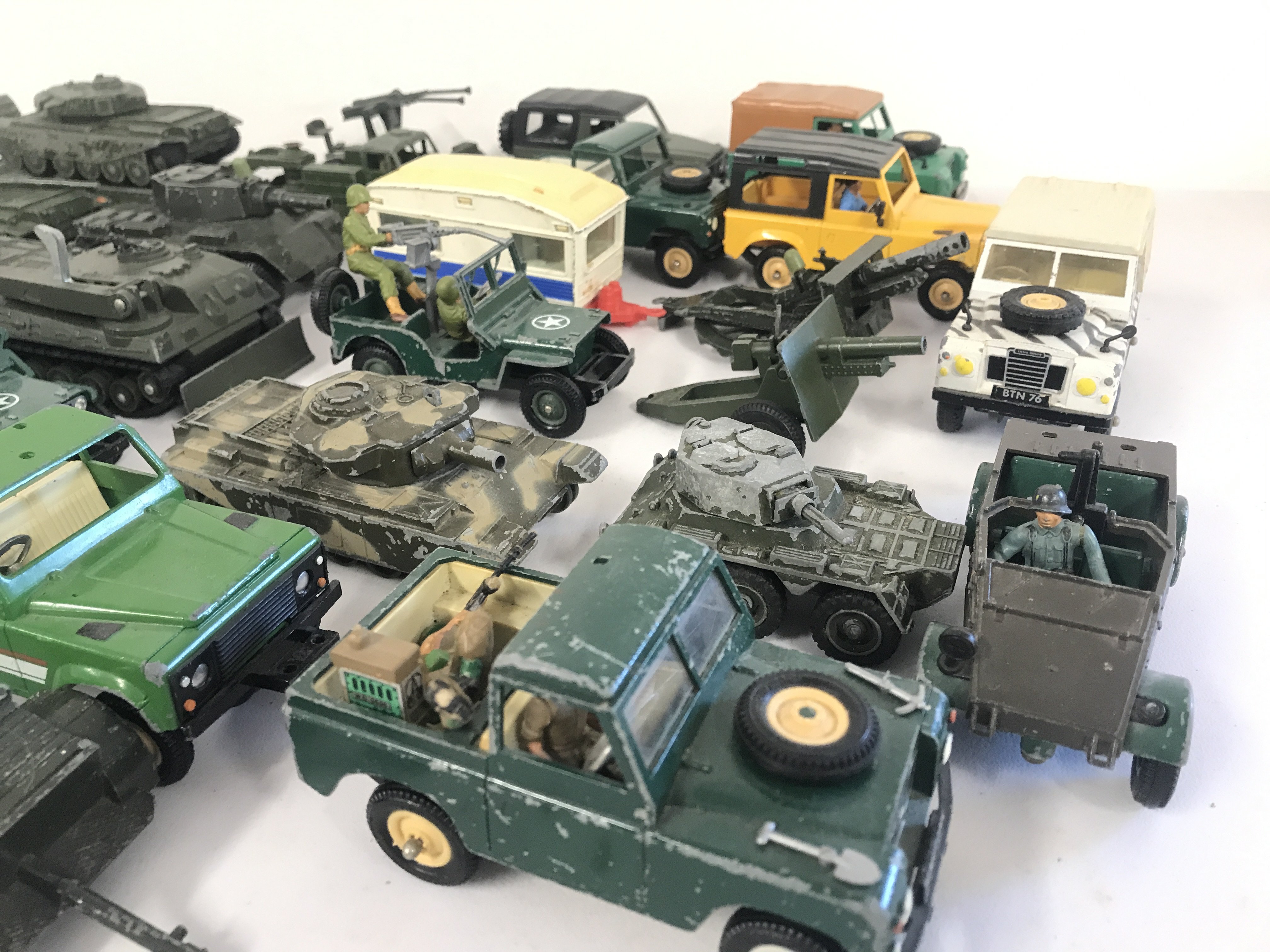 A Box Containing Playworn Diecast Including Dinky And Britains.
