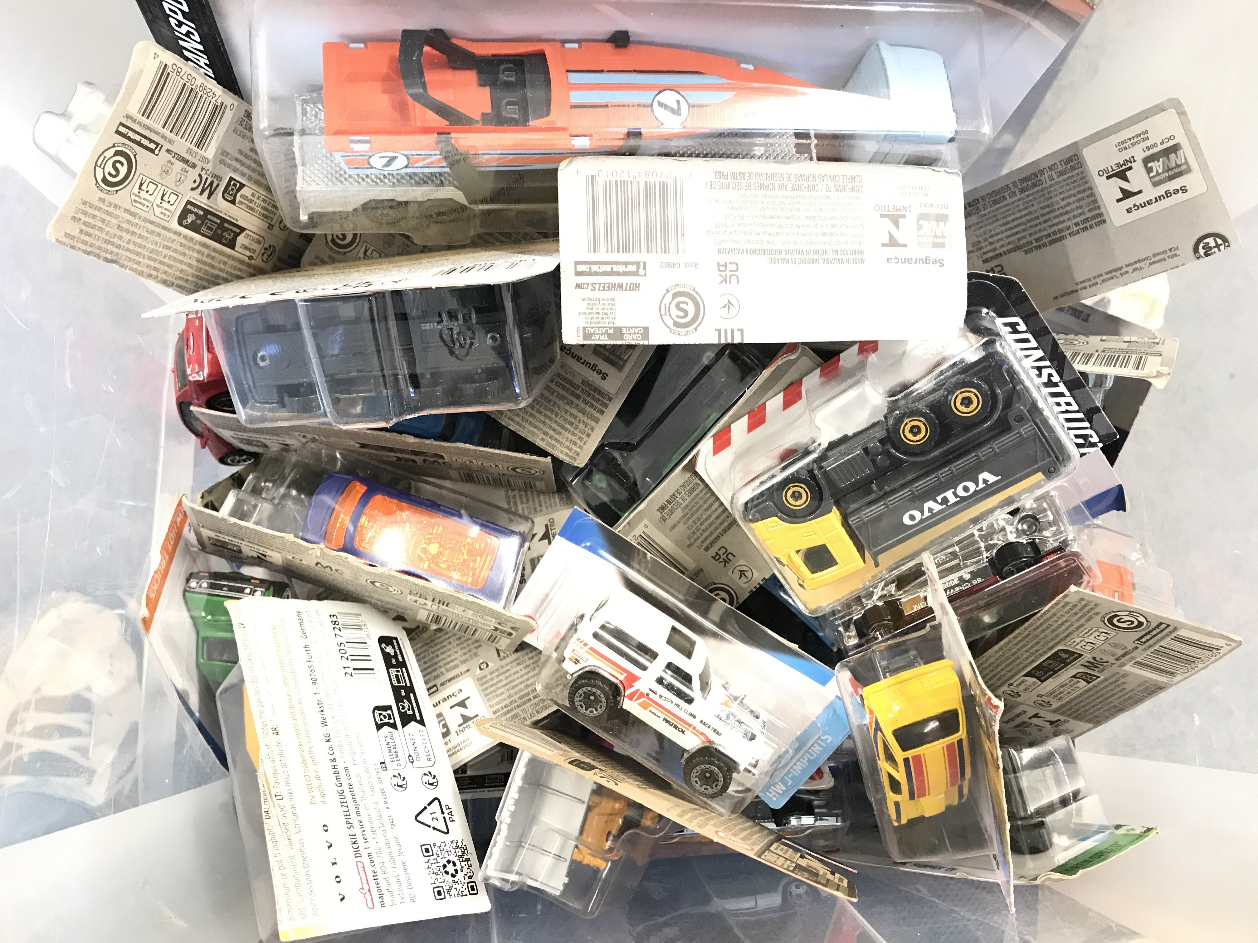 A Box Containing Hotwheels And Matchbox Diecast.