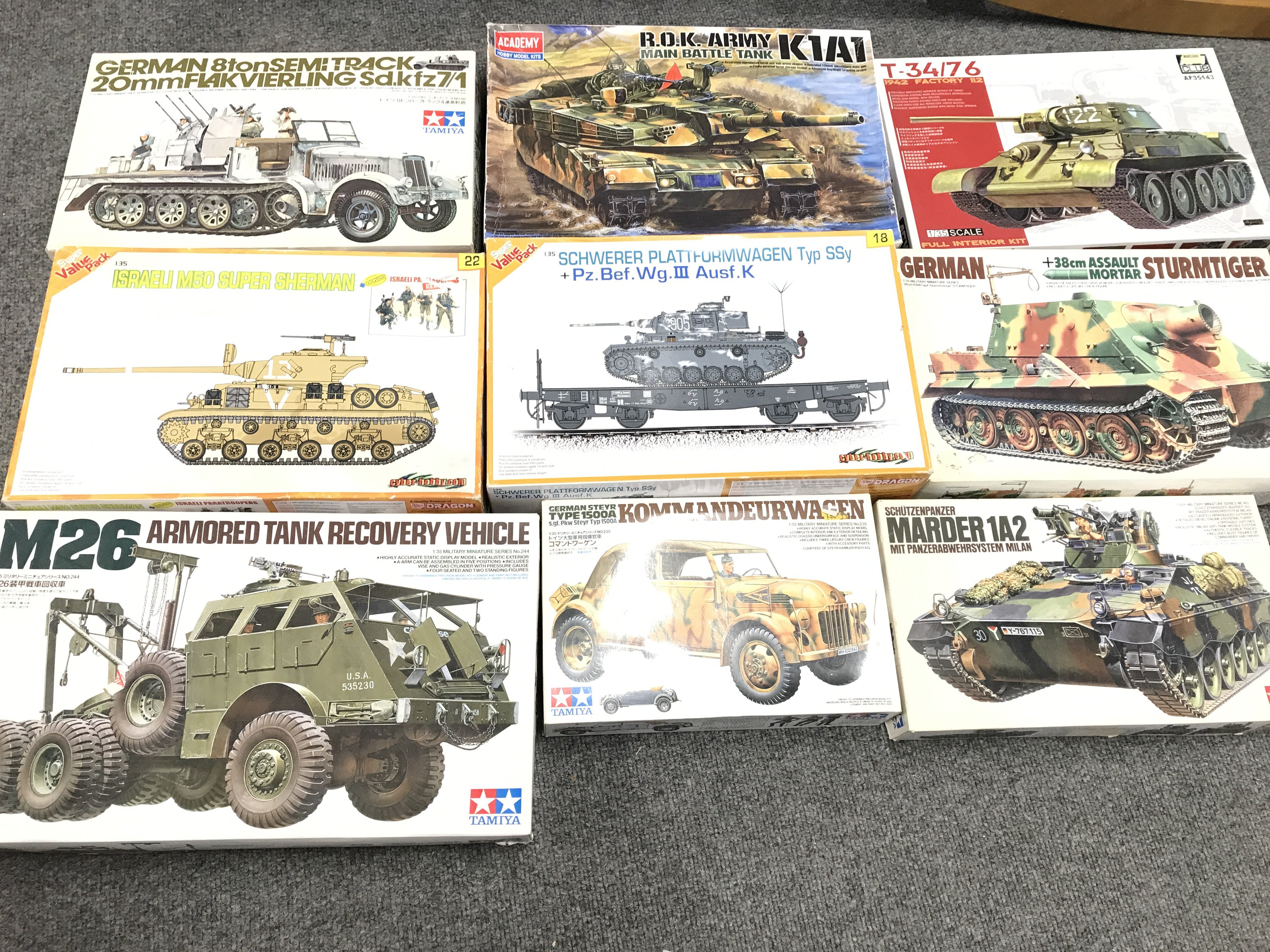 A Collection Of Boxed Military Model Kits. Including Dragon. Academy. Tayima Etc.