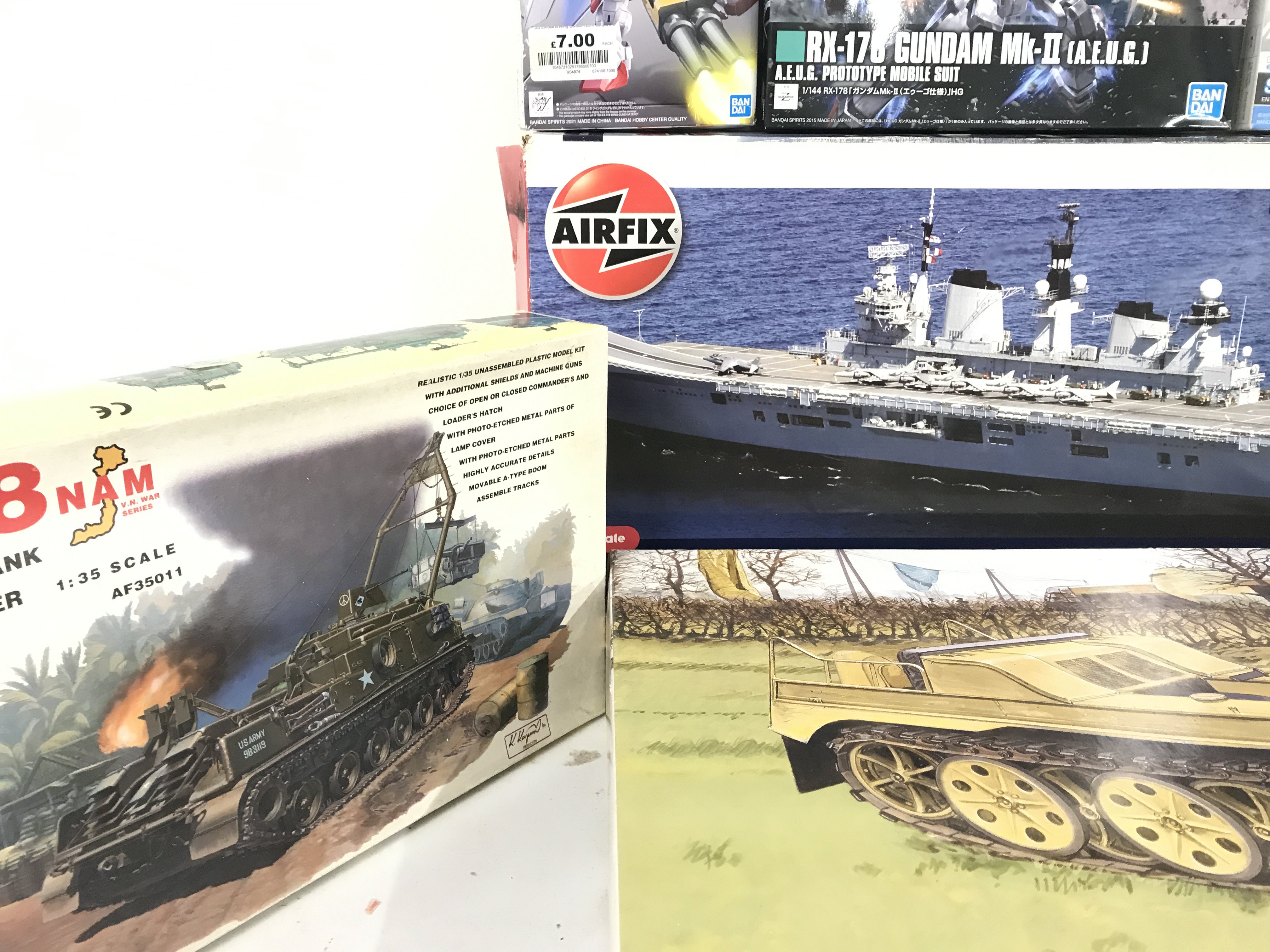 A Collection Of Boxed Model Kits Including Dragon. Ertl. Airfix Etc. HMS Illustrious Has No Imstructions Or Decals.No Reserve.