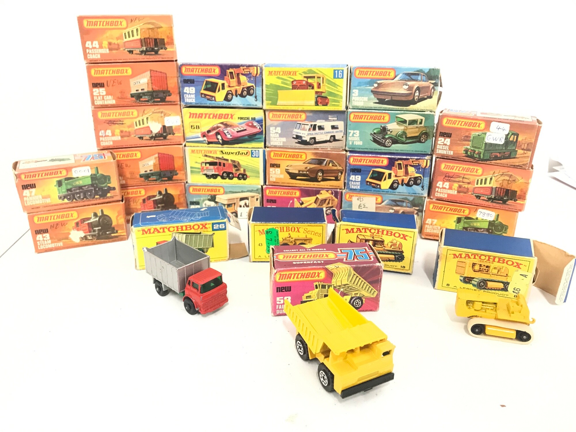 A Collection Of Various Matchbox Vehicles Including Trains. Superfast Etc. Boxes In Various States. No Reserve.