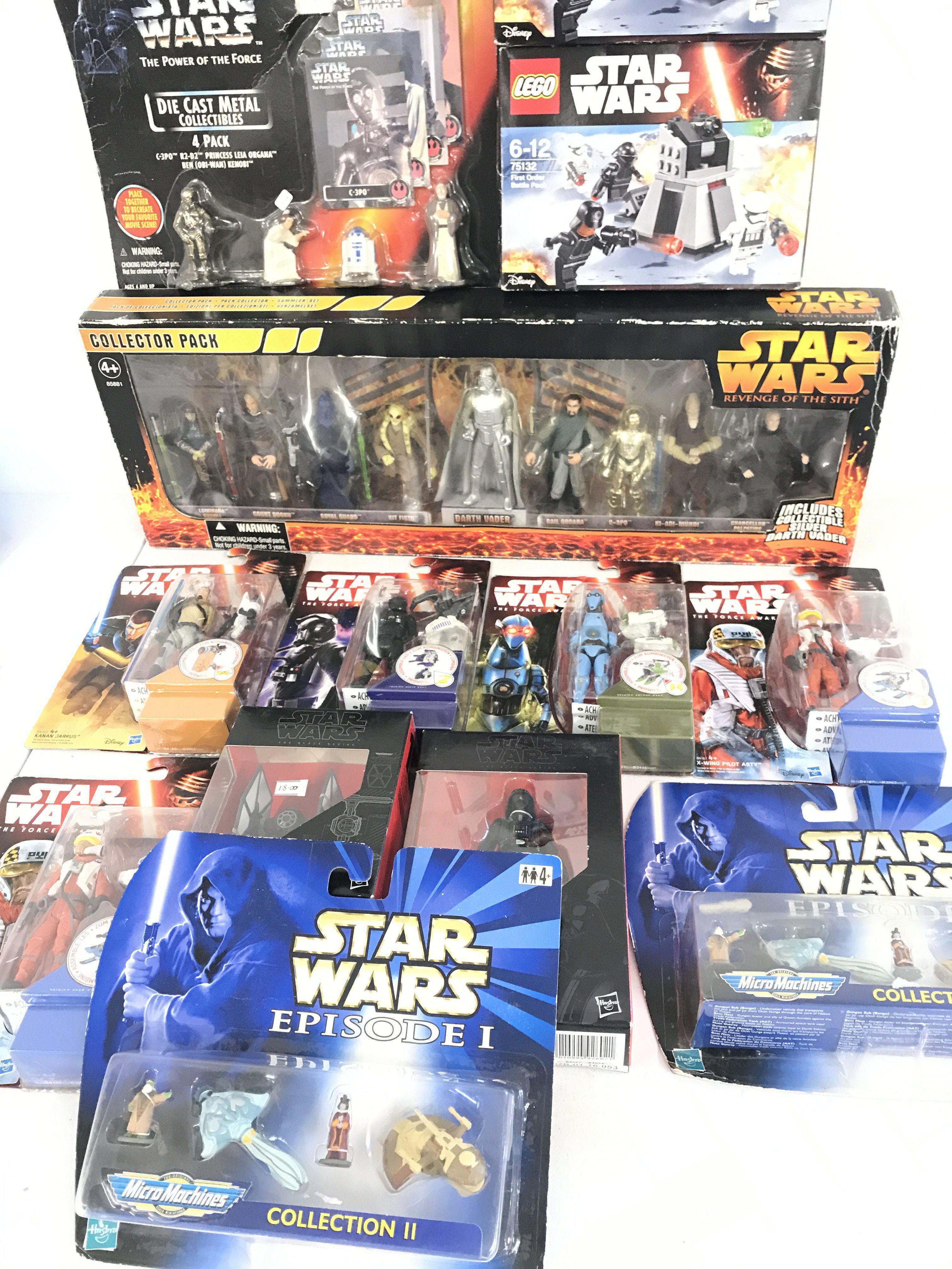 A Collection of Various Star Wars Toys Including Lego. Micro Machines And A Collector Pack. No Reserve.