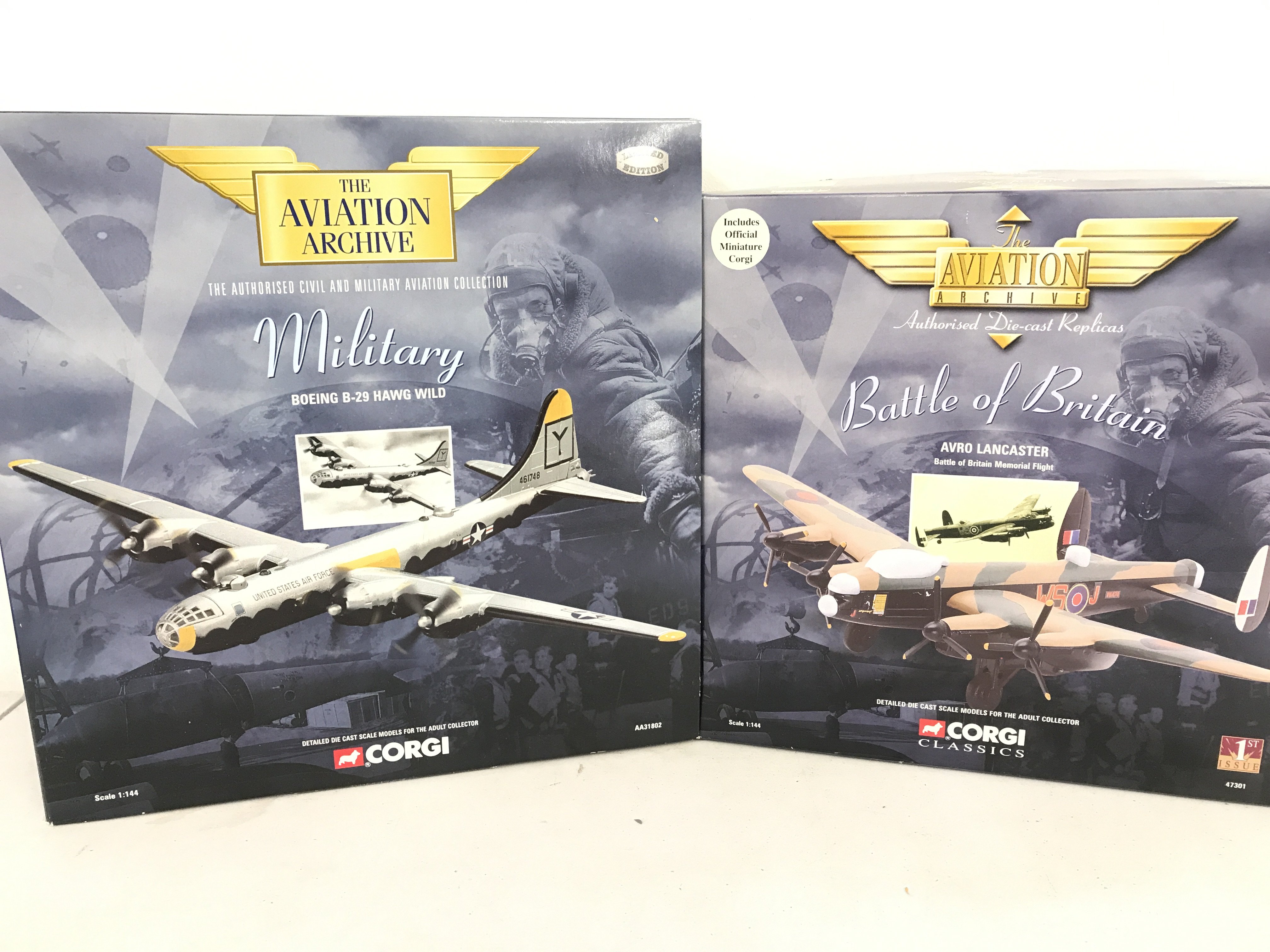 2 Boxed Corgi Aviation Archive Diecast Aircraft. A Boeing B-29 Hang Wild #AA31802 And A Avro Lancaster #47301 1/144 Scale.