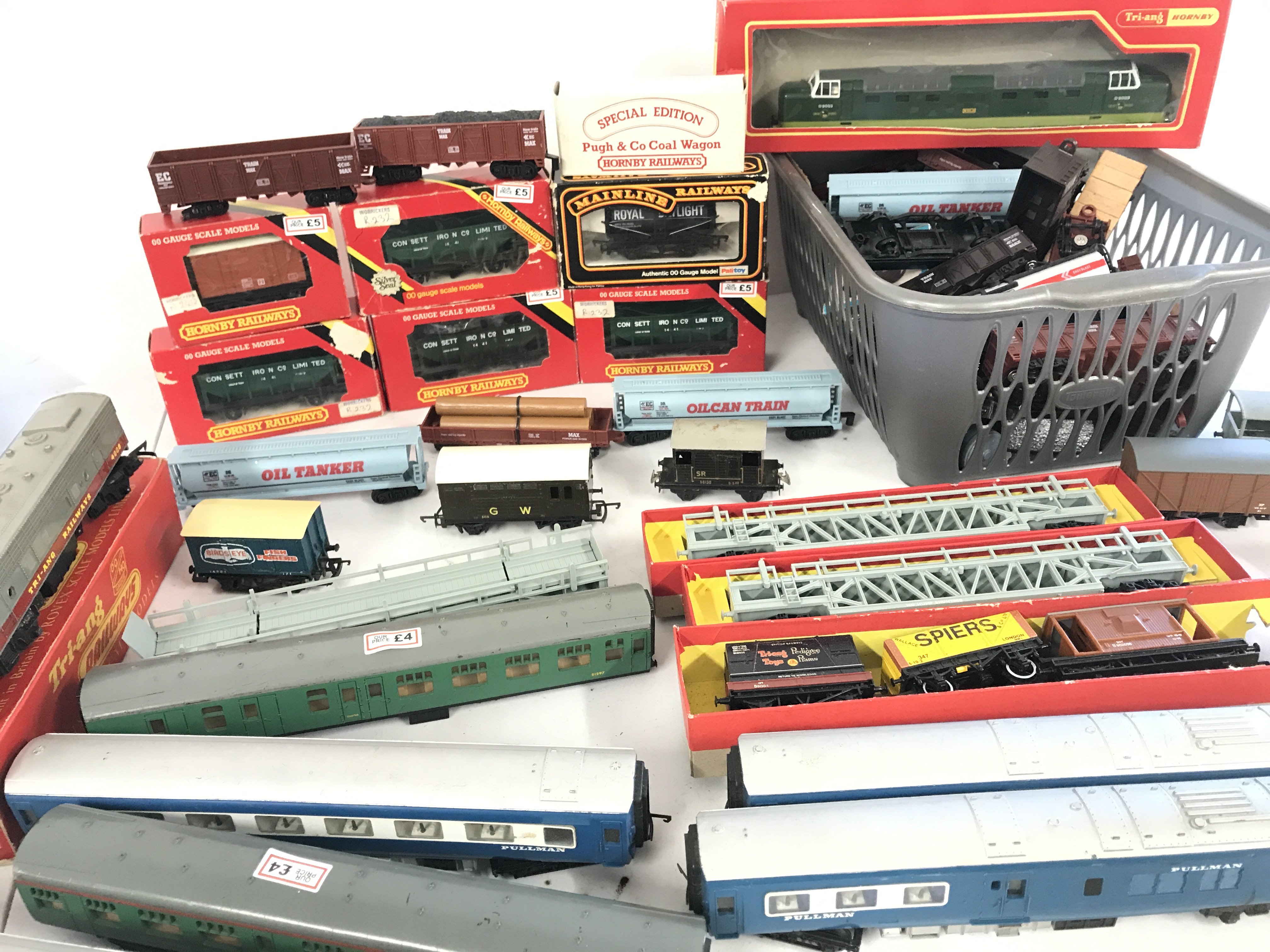 A Box Containing 00 Gauge Locomotives. Wagons Etc. No Reserve.