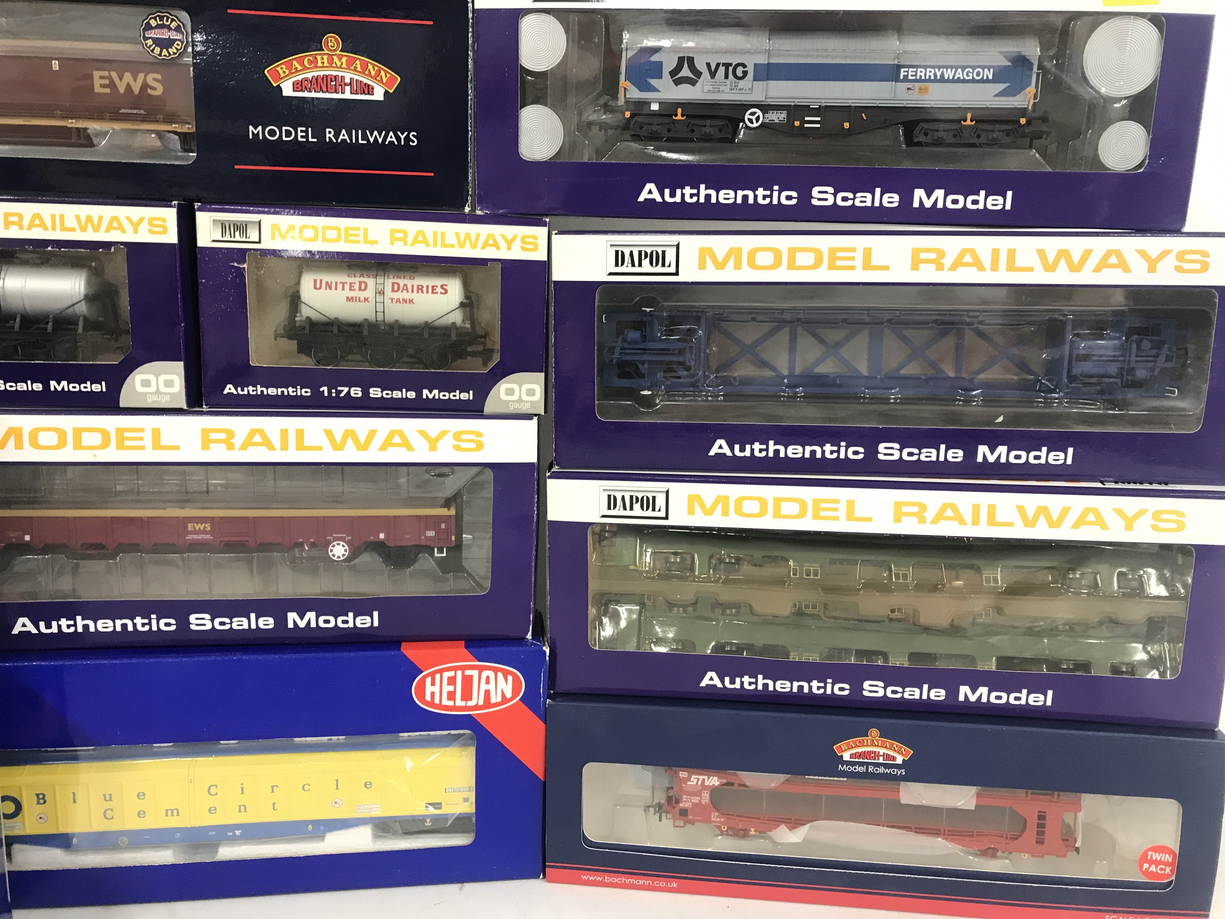 A Collection Of 00 Boxed Gauge Wagons. Including Dapol Bachmann And Heljan.