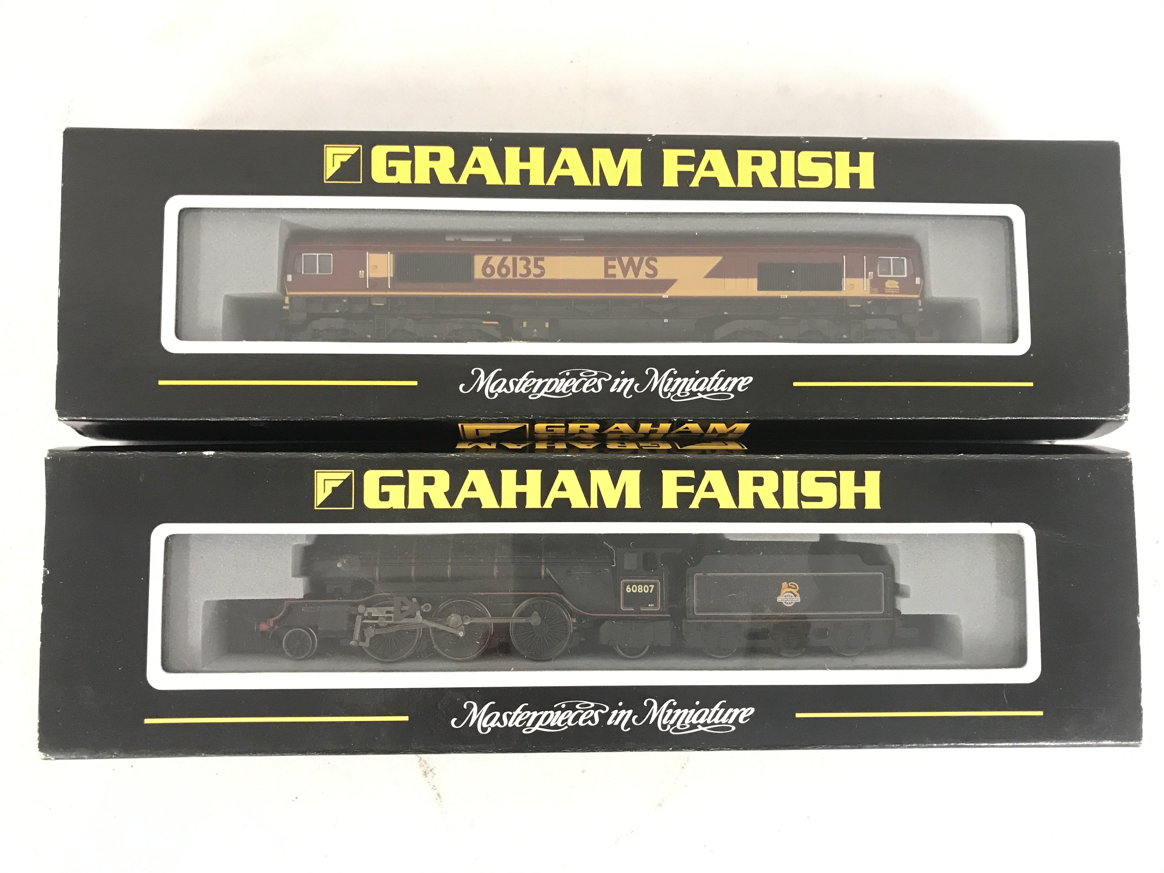 2 Boxed Graham Farish N Gauge Locomotives. A V2 60807 BR Limed Black  #372-601 And A Class 66 Diesel 66135 EWS. #371-375.