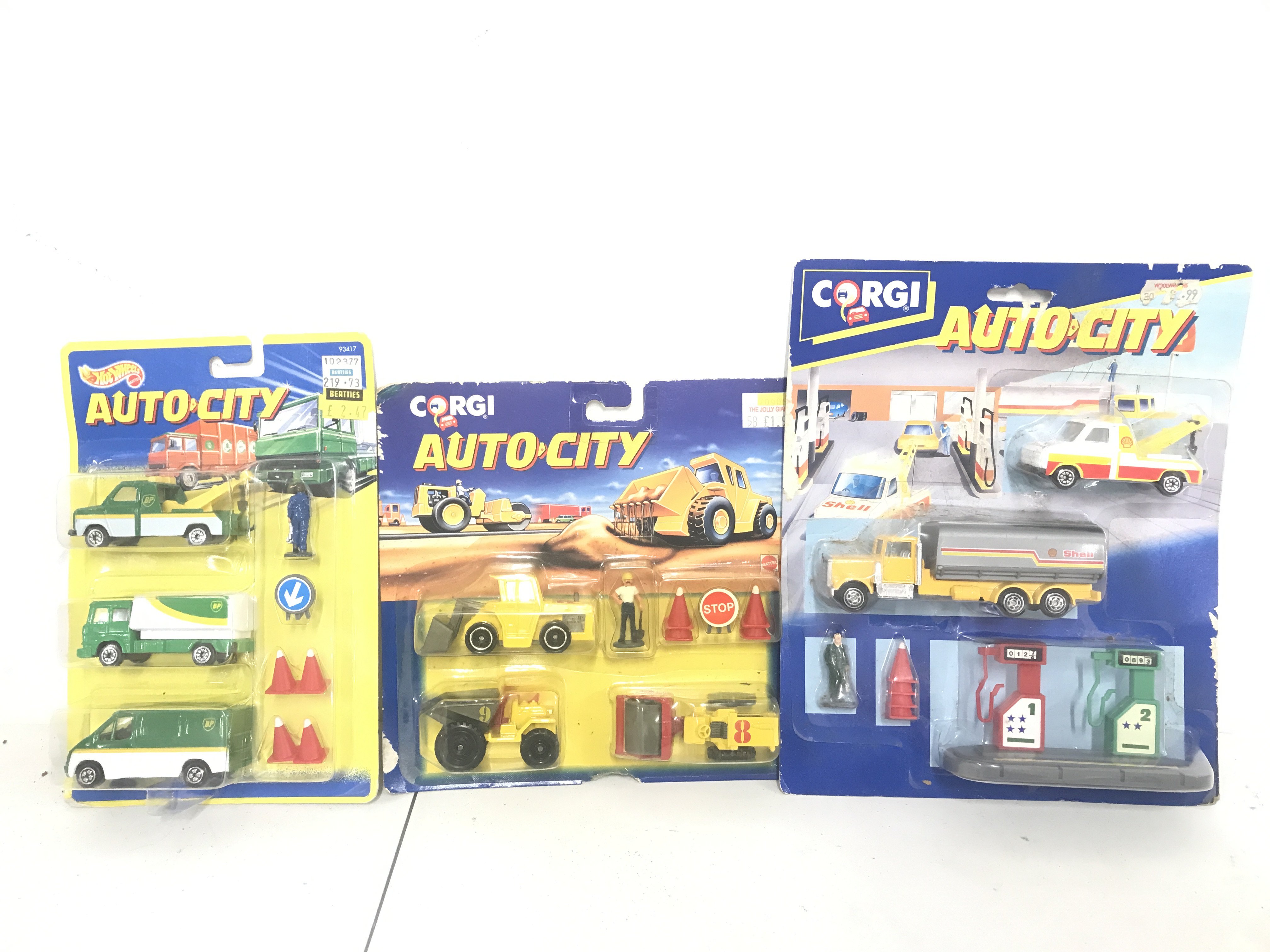 3 X Carded Corgi And Hot Wheels Auto-City Sets. No Reserve.