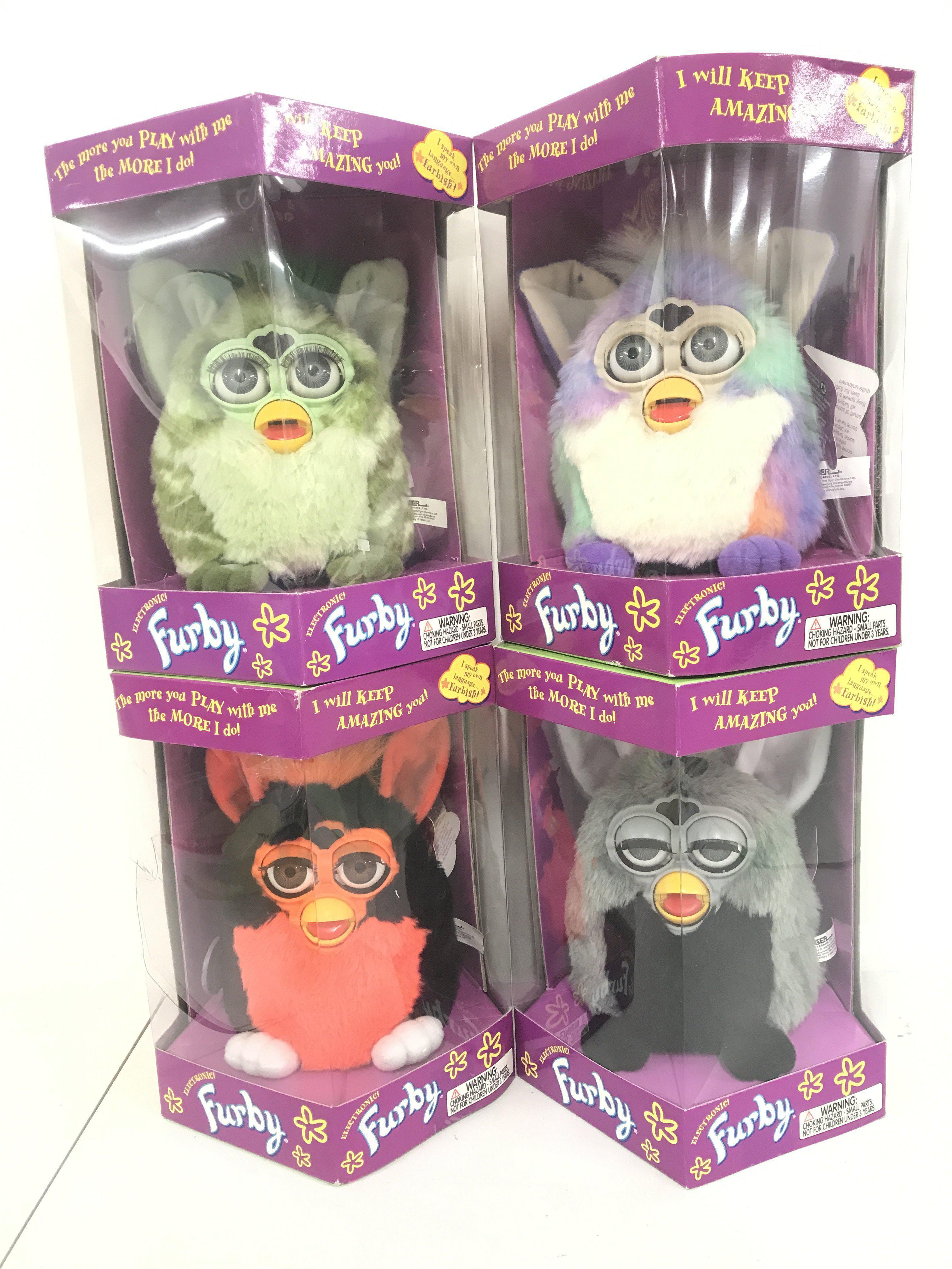 4 X Boxed And Sealed Tiger/Hasbro Furbys. A Tie Dye. fresh Racoon. Tangerine Tart And Alligator.