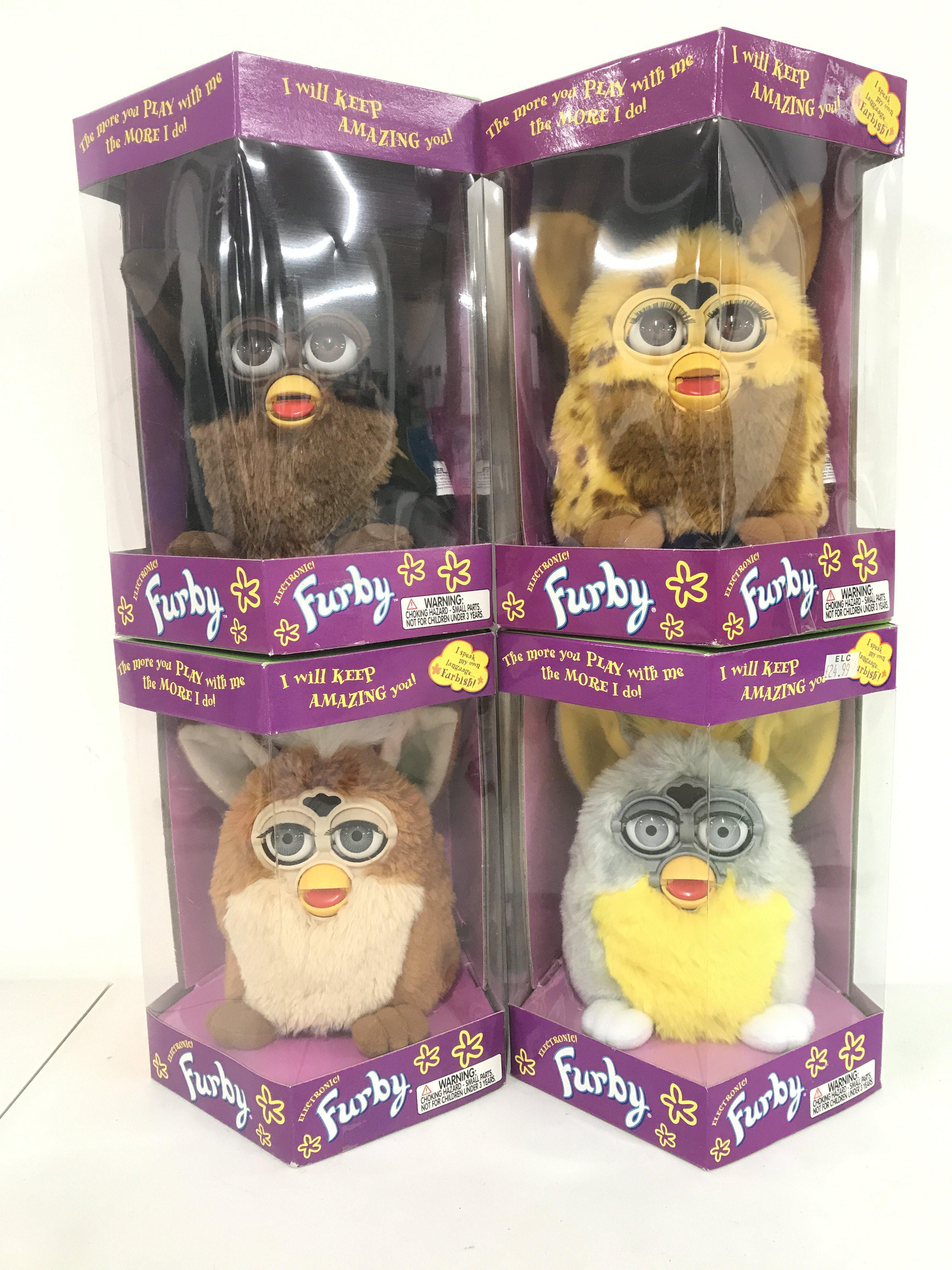 4 Boxed And Sealed Tiger/Hasbro Furbys. Including Cheetah.Banana Peel. Coffee. And Gorilla.