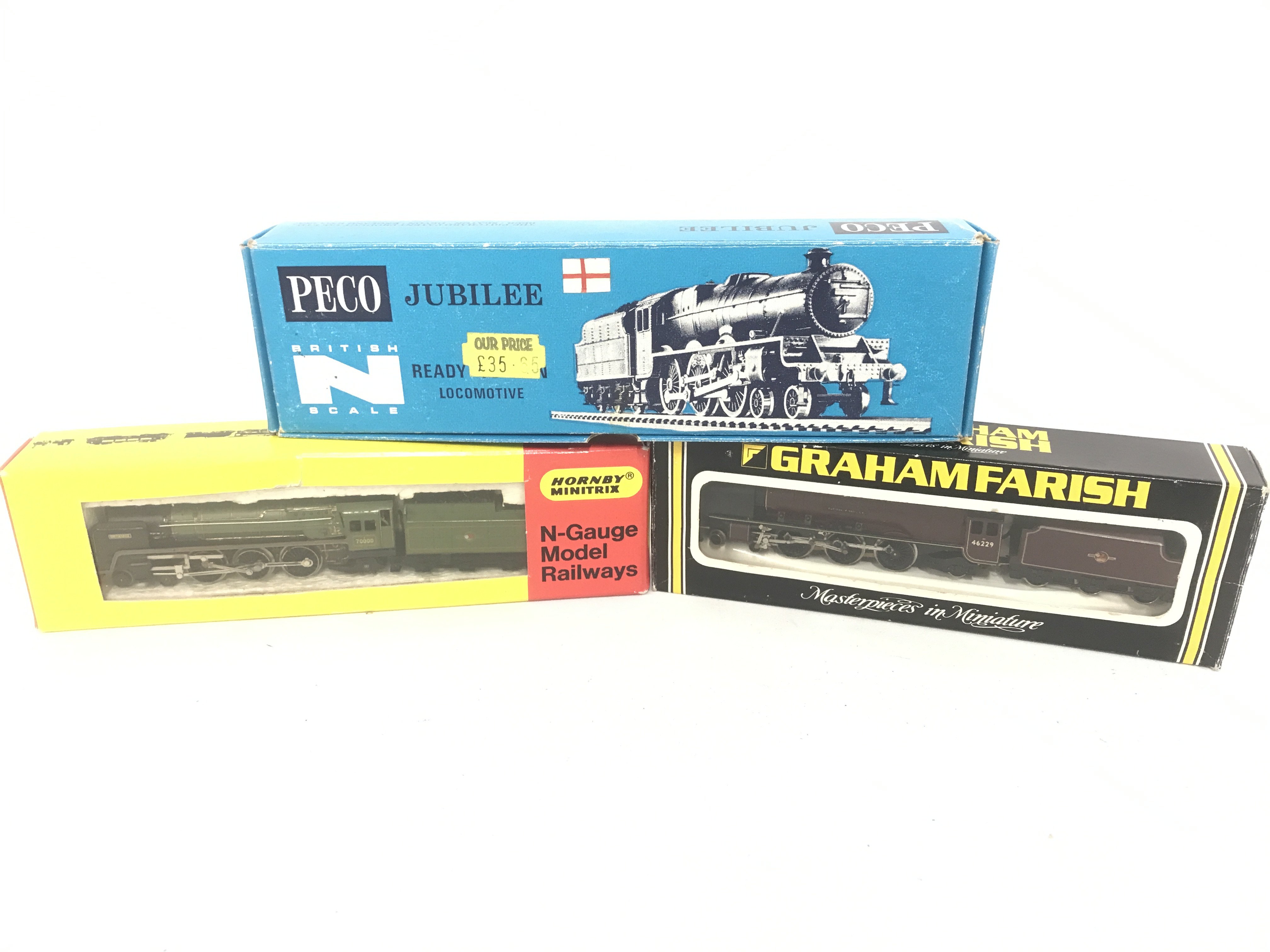 4 Boxed N Gauge Locomotives Including Mimitrix. Grahamfarish And Peco.