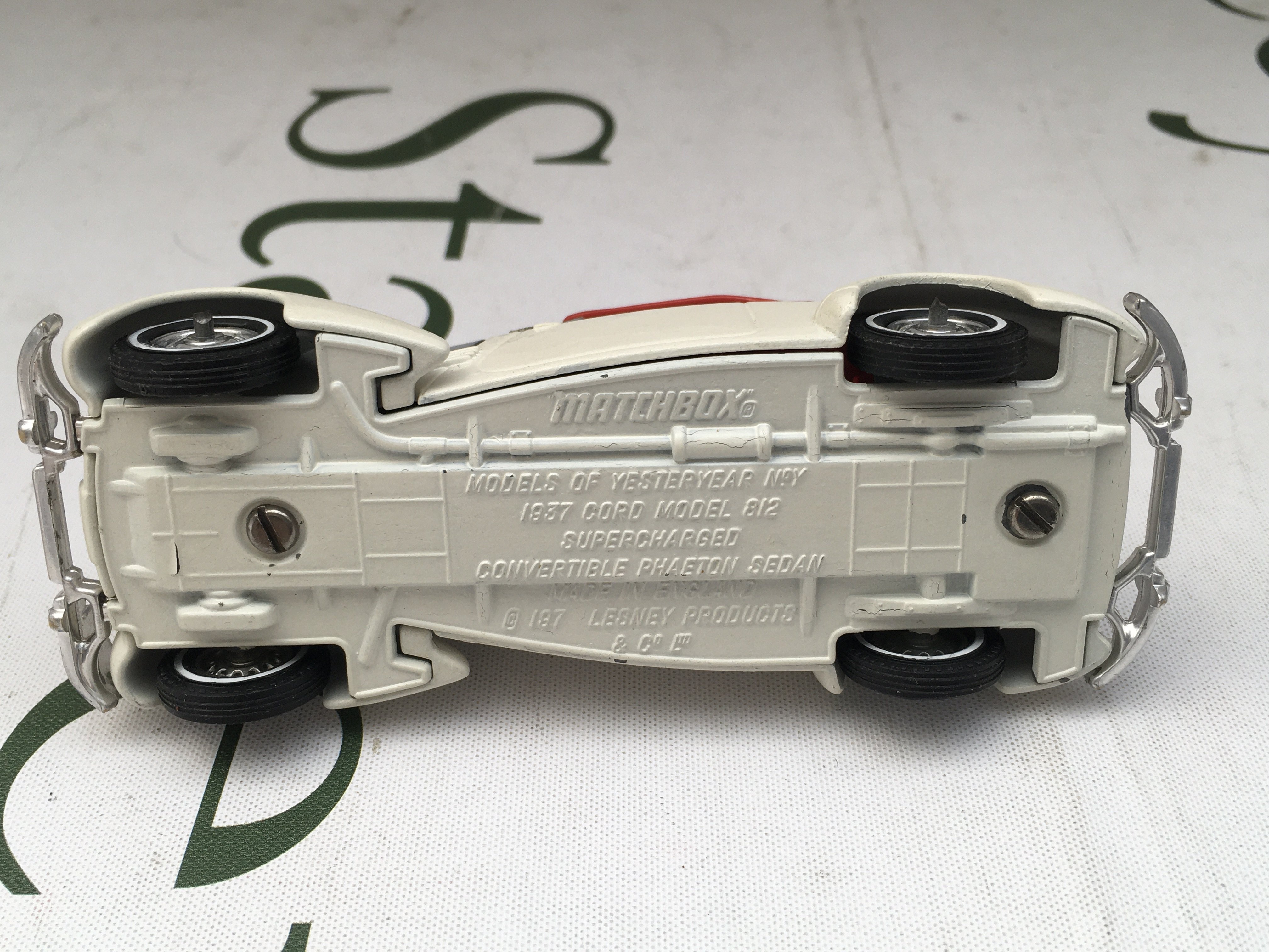 A Matchbox models Of Yesteryear Pre-Production Model Of a 1937 Cord #812 signs of a Small Crack Underneath.