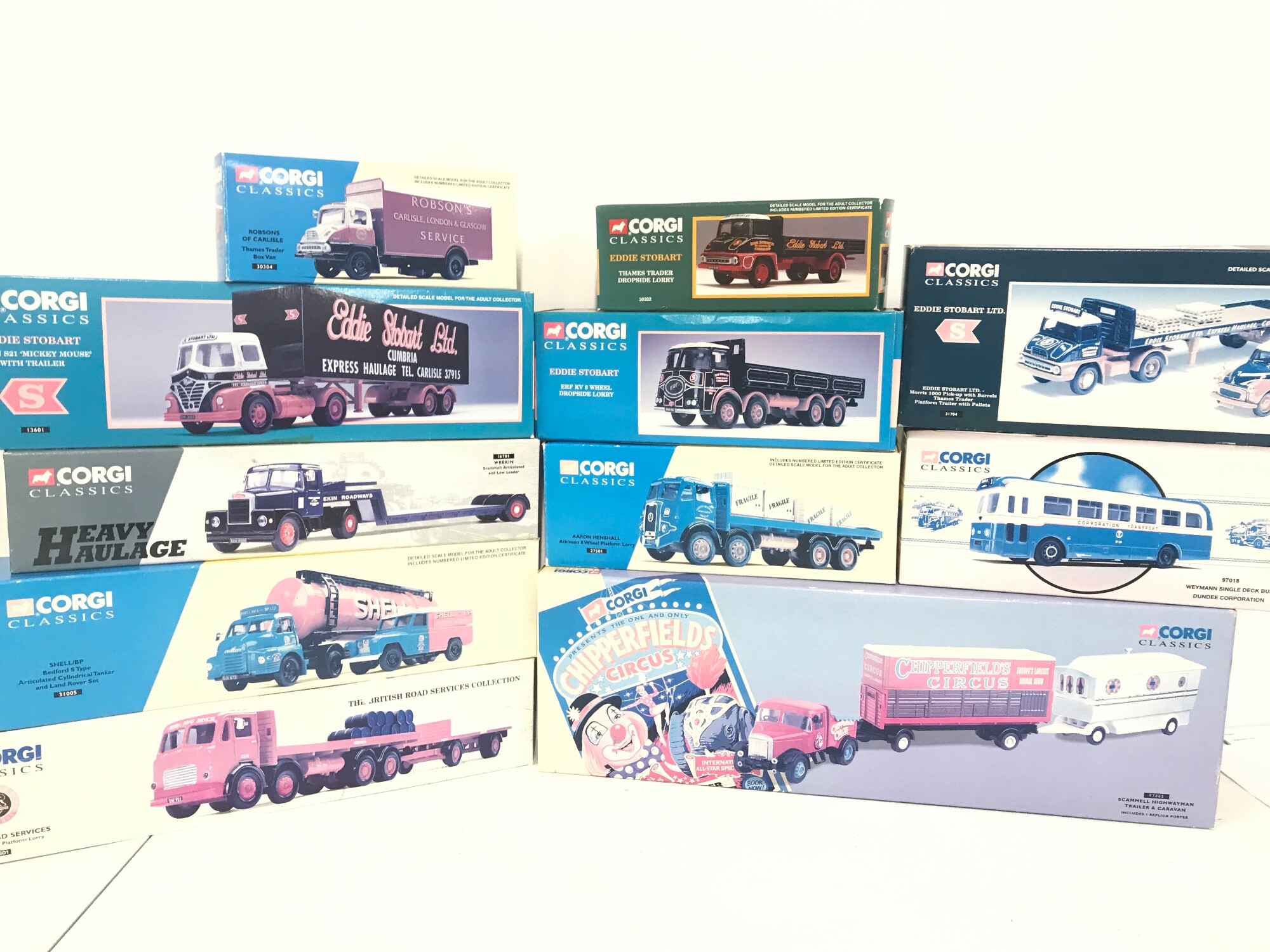 A Collection Of Boxed Corgi Classics Including A Chipperfields Scammell Highwayman Trailer And Caravan.