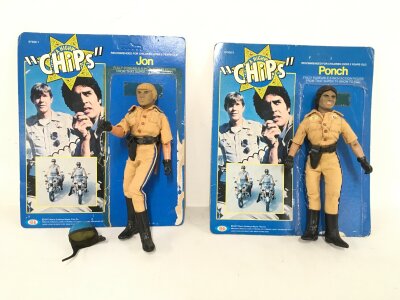 2 Ideal Toys CHiPs Figures with Backing Cards (Jon Has Damaged Leg).