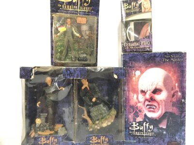 A Collection of Boxed Buffy The Vampire Figures Including A sideshow 12 Inch Figure Of The Master.