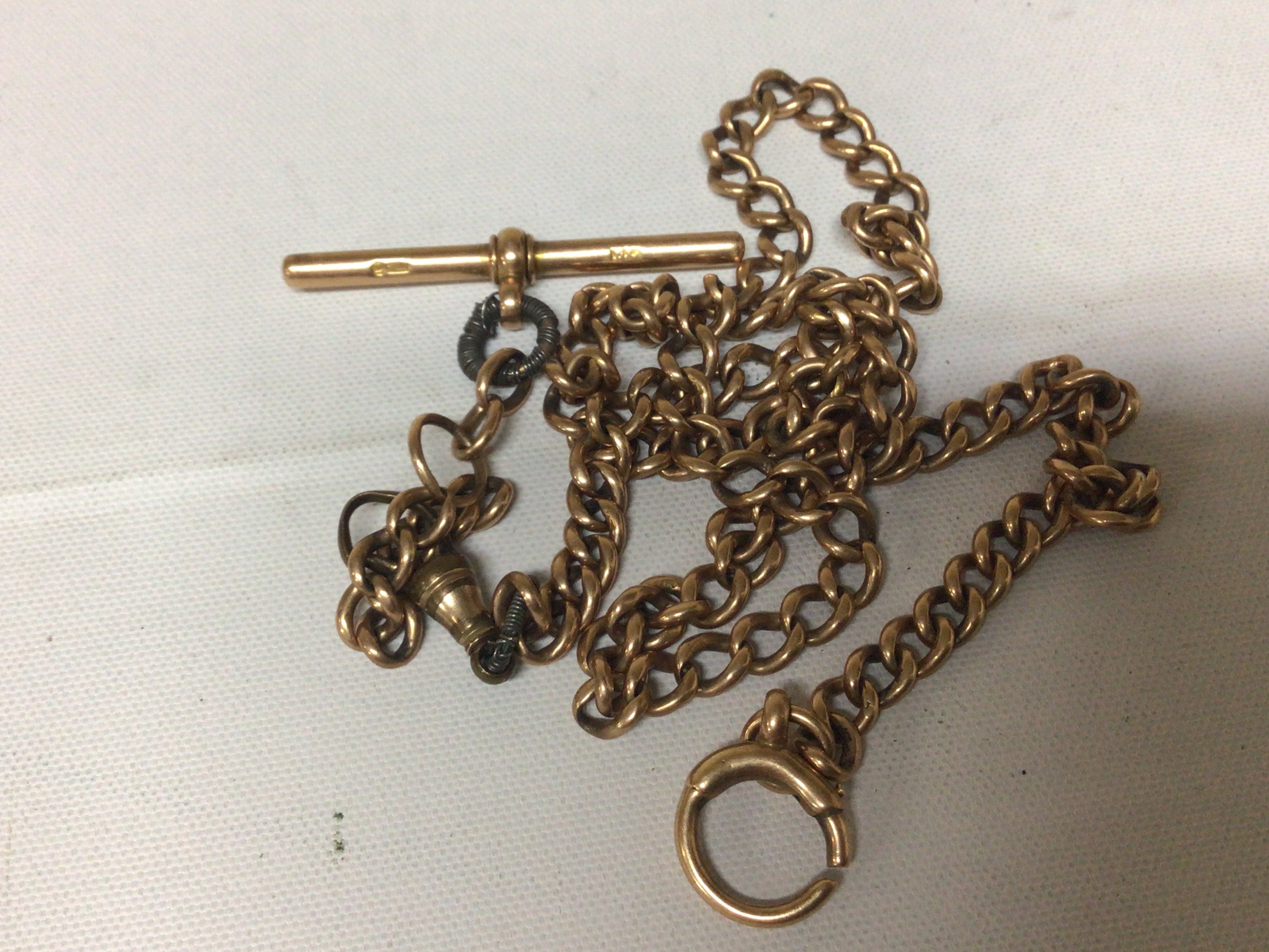 A gold watch chain with replacement non gold clip and link Total weight 35g
