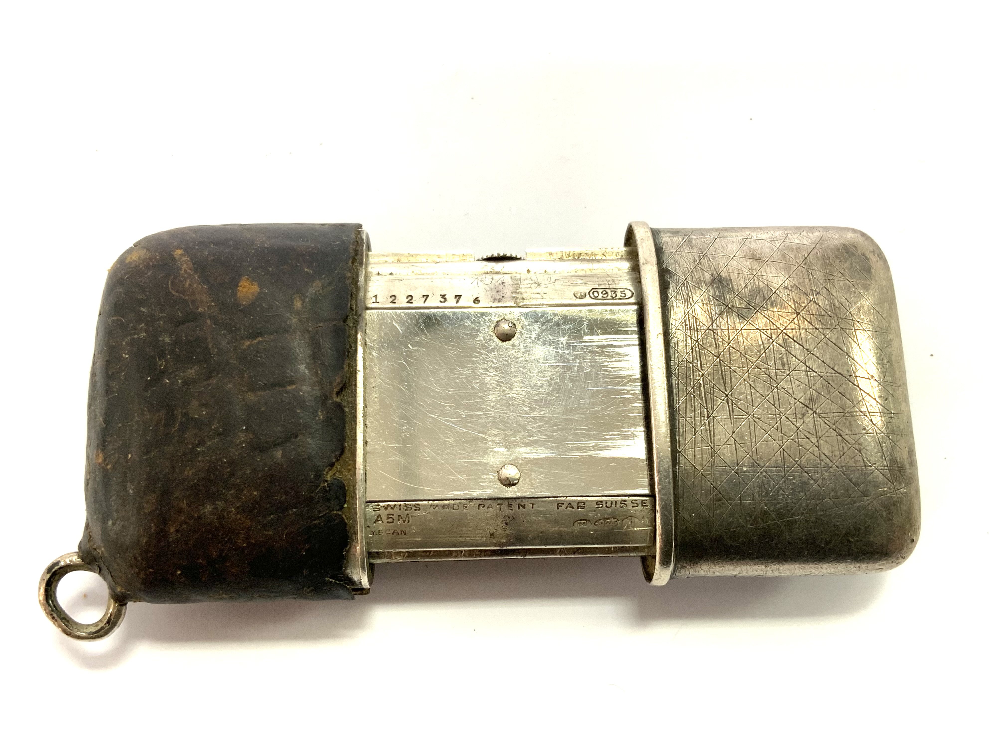 Movado Ermeto 0.935 Siver pocket /purse watch. (Not in working order, Crocodile skin partial cover, missing glass).