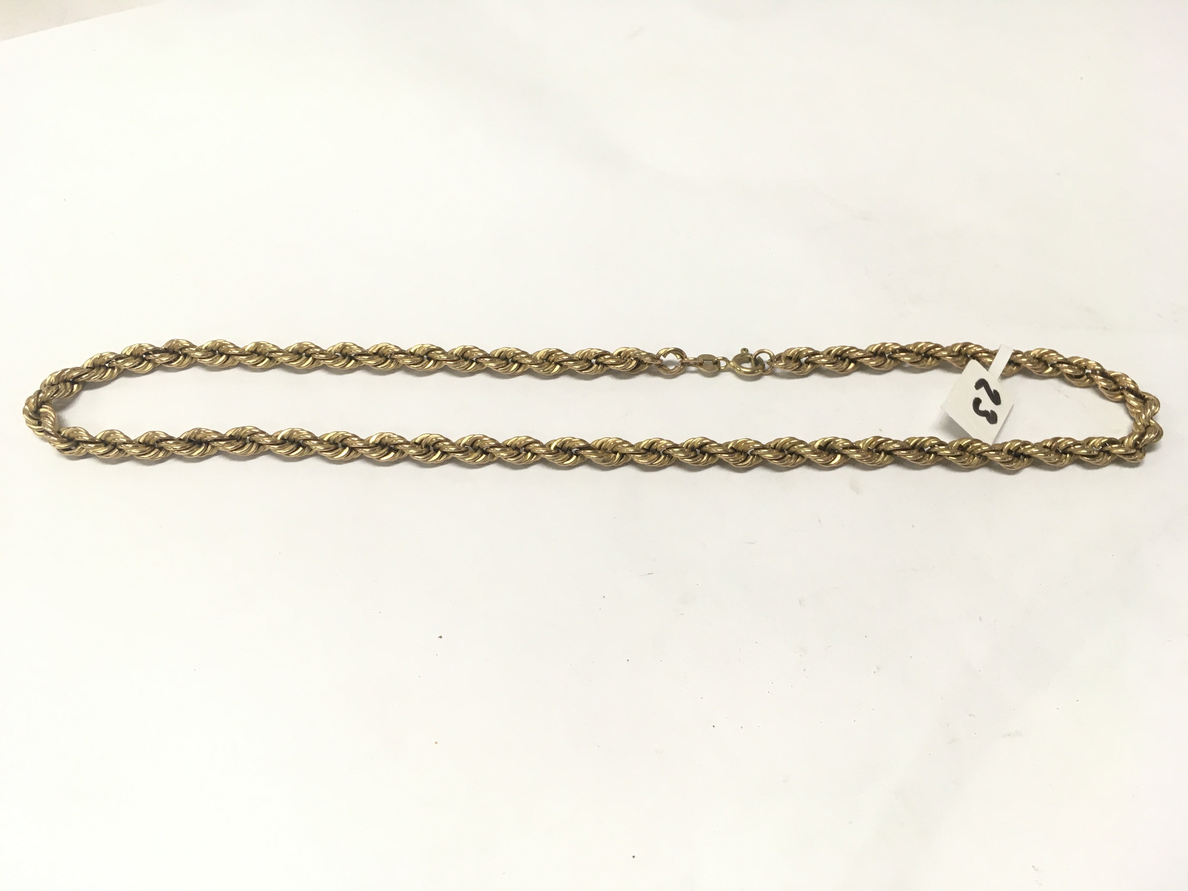 A 9ct gold hollow rope chain, Approx weight 11.42 grams