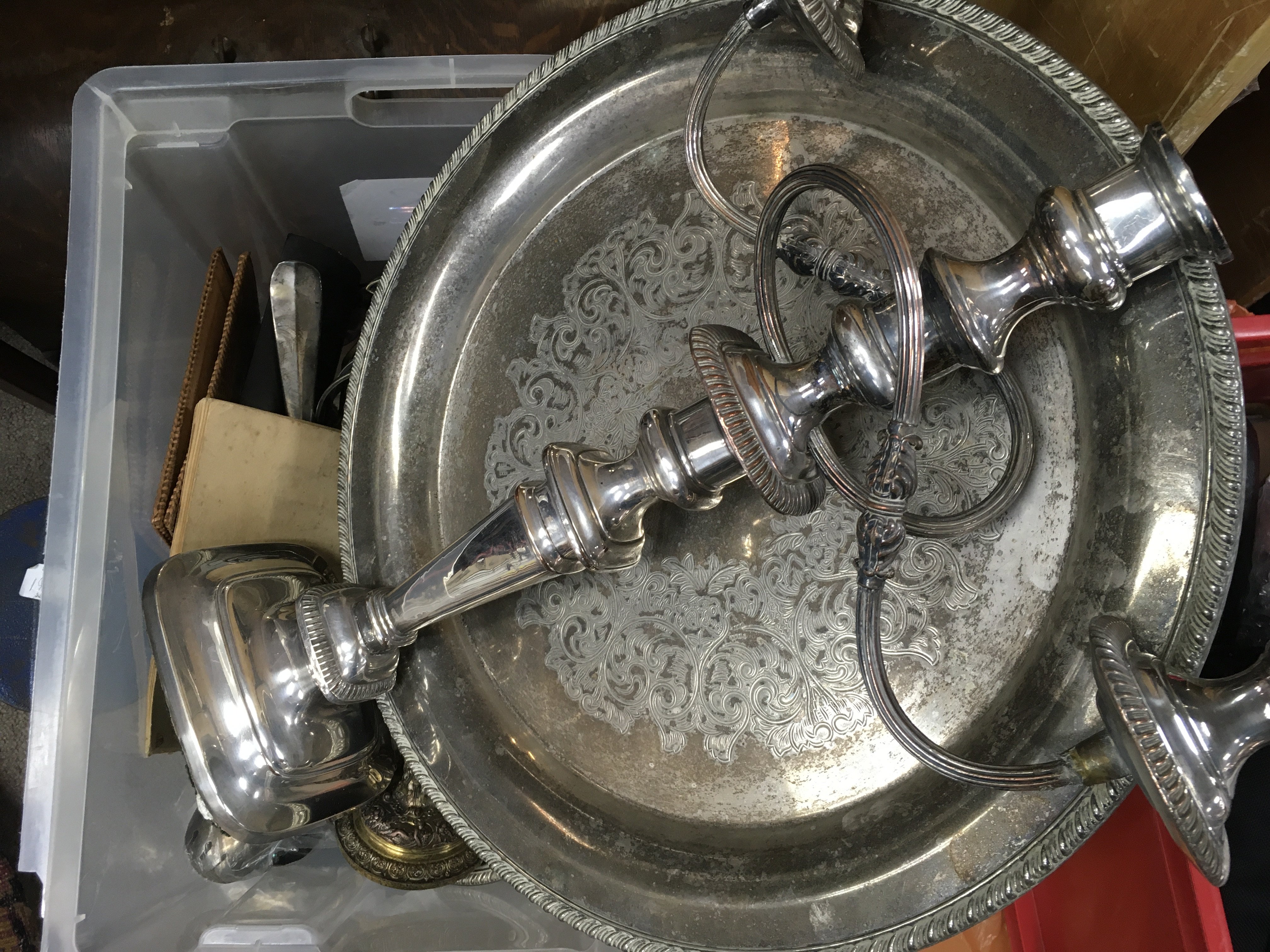 Two boxes containing silver plate various .