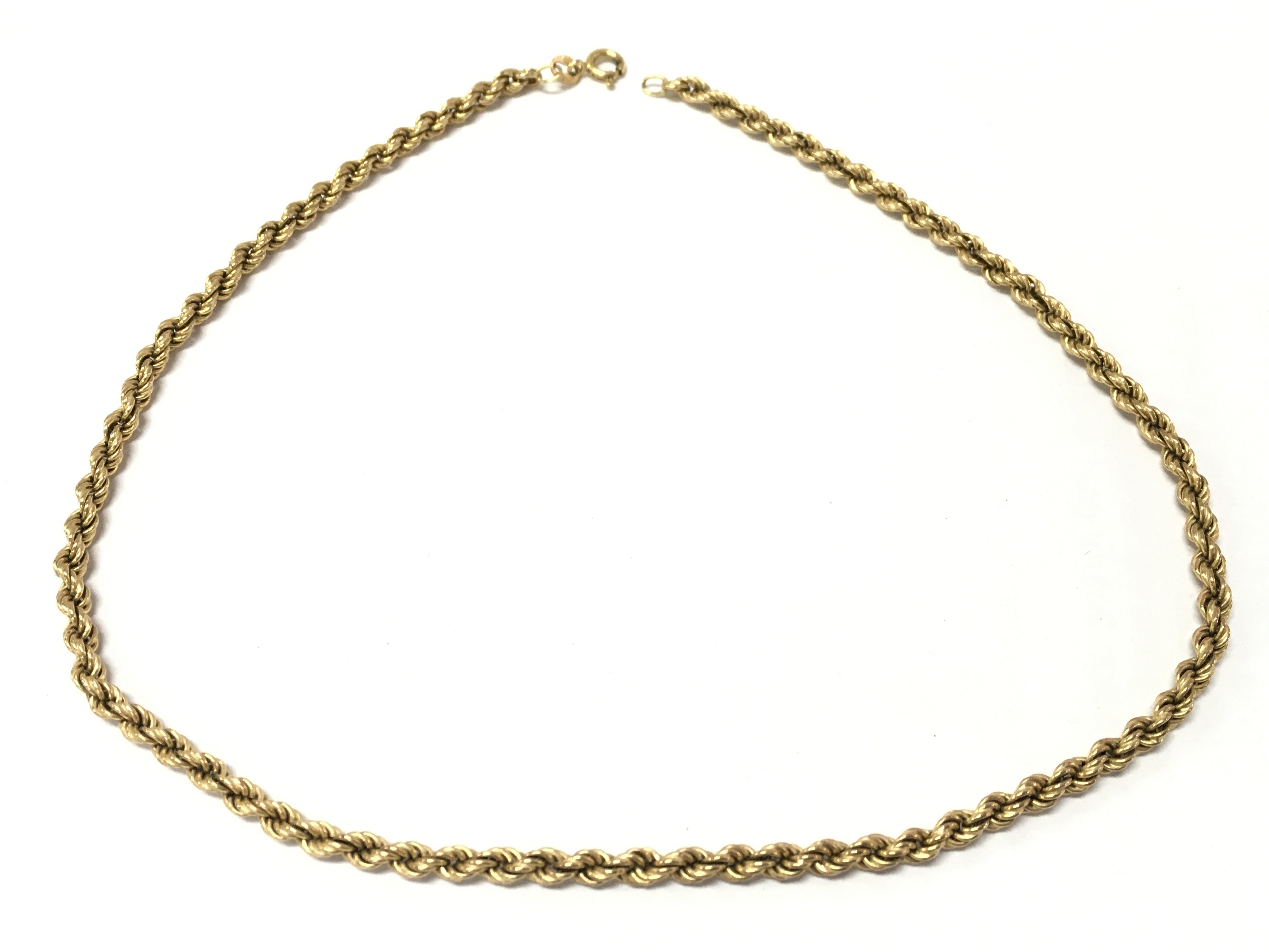 A 9ct gold twisted rope chain , total length 39cm long. 8.1g total weight. Postage category A