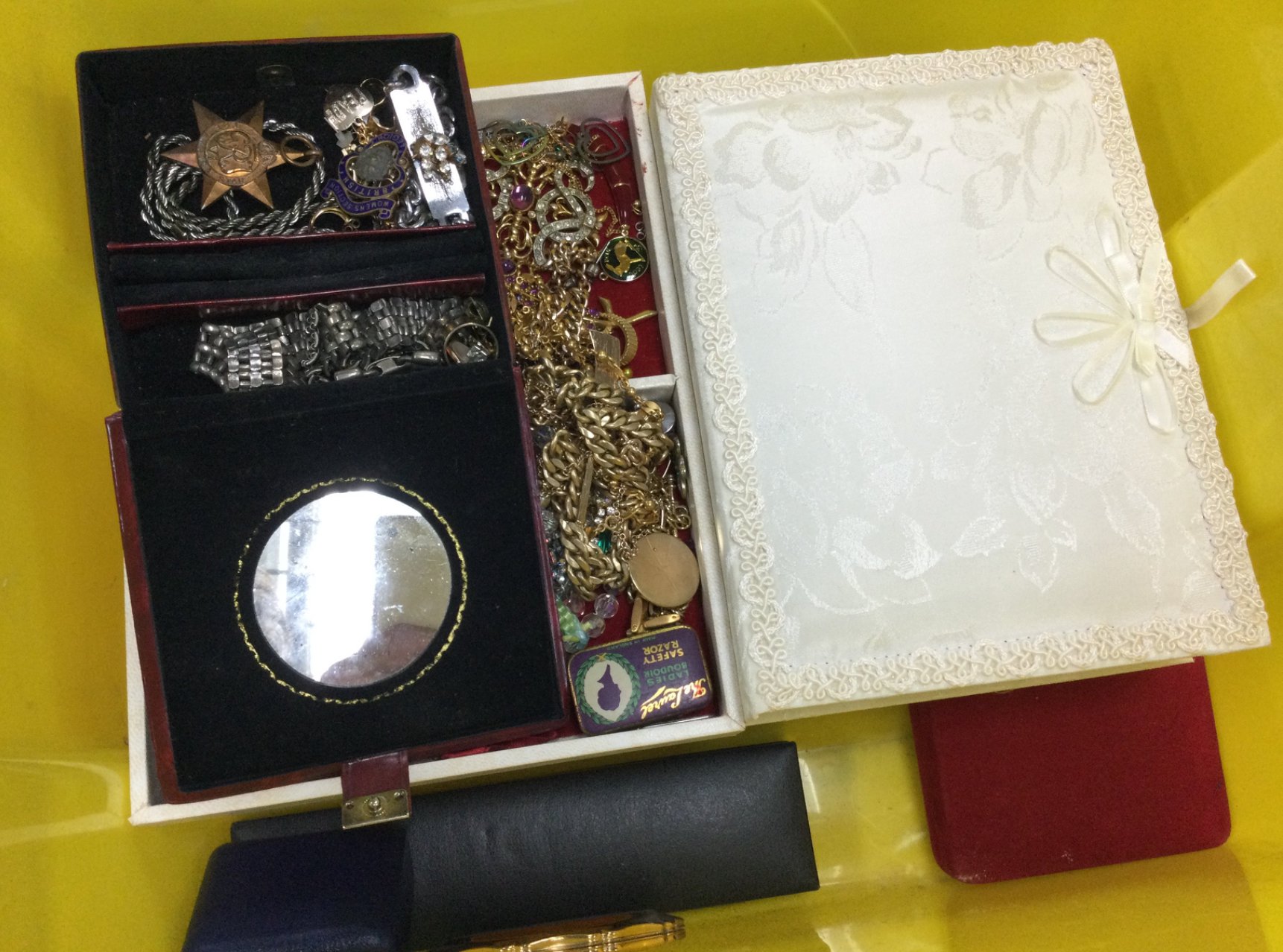 A box of costume jewellery including necklaces, bracelets, earrings etc , postage category C