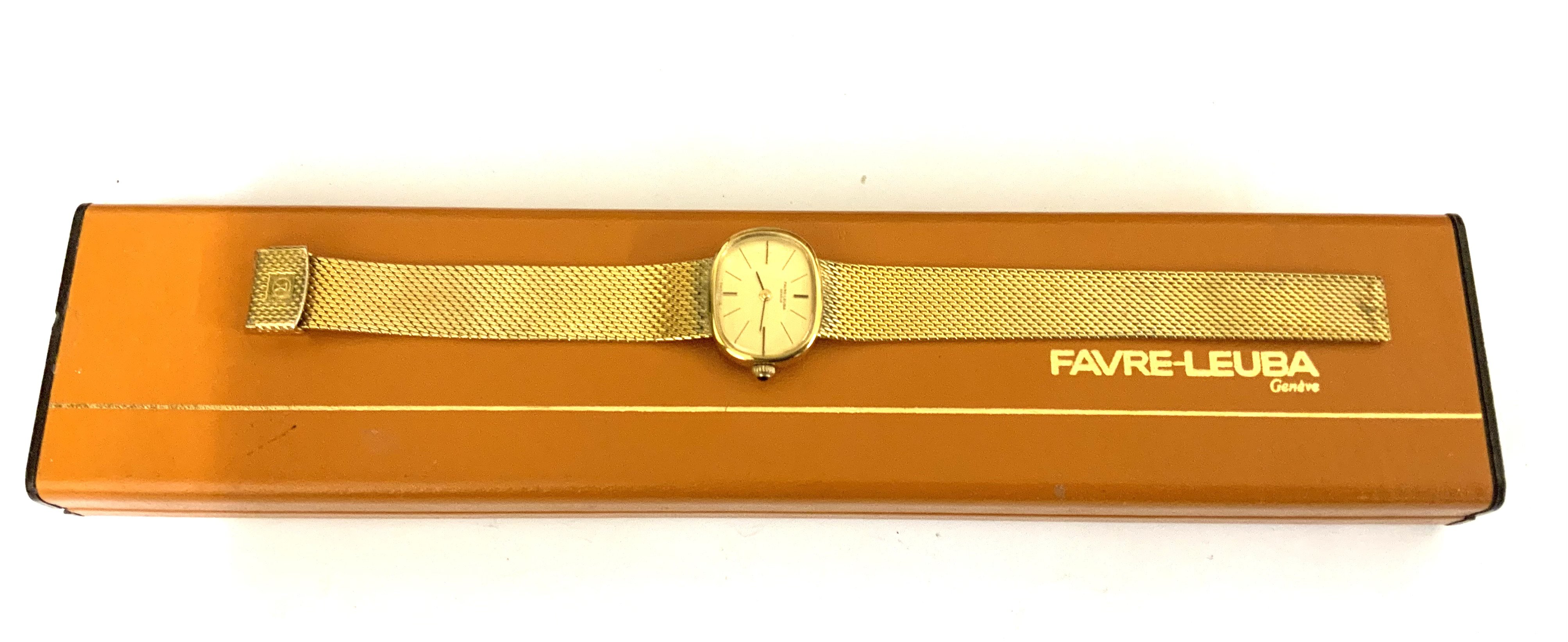 A vintage boxed Favre-Luba ladies gold plate wristwatch. (A)