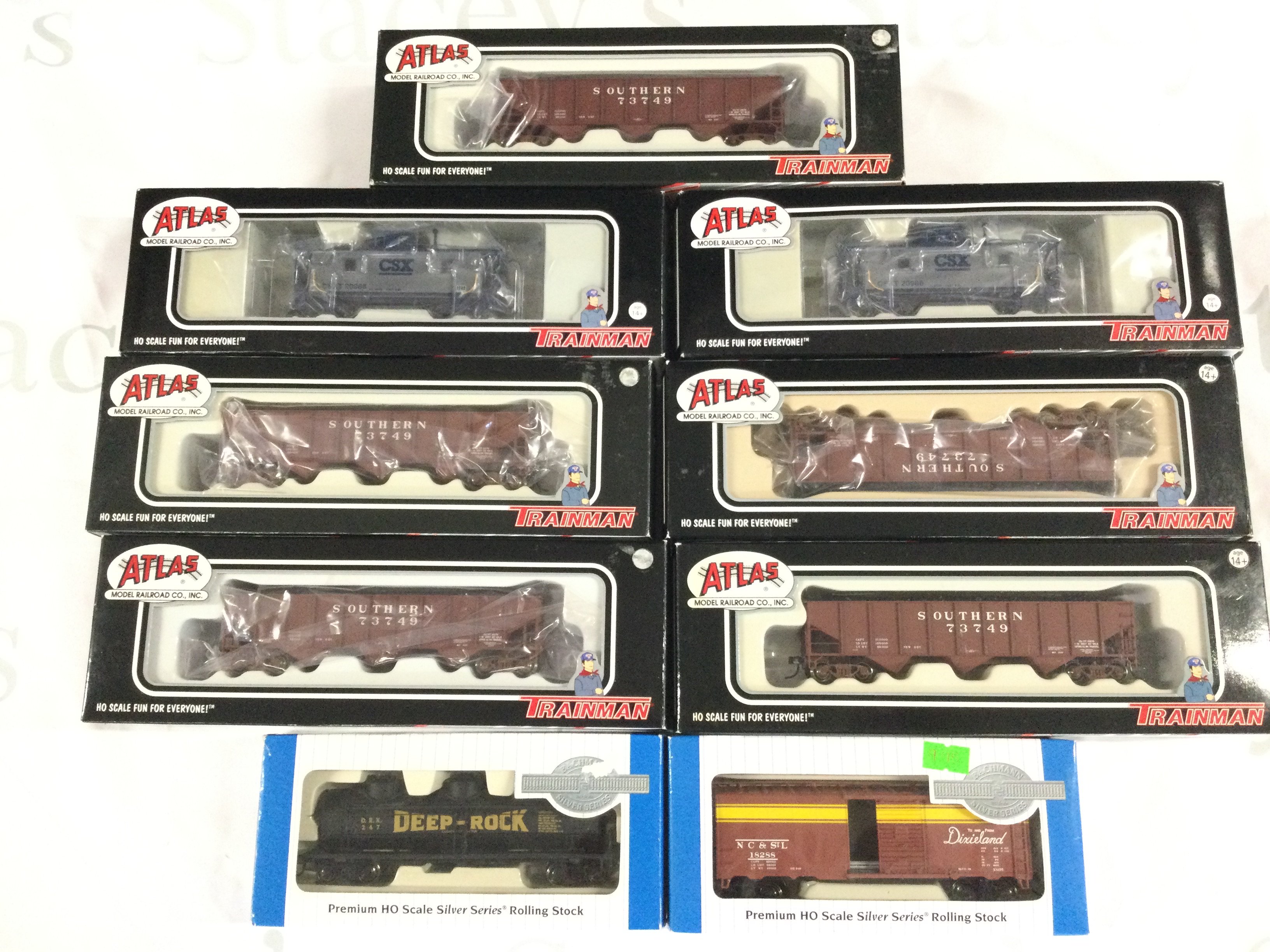 A Collection of Boxed H0 Gauge Rollimg Stock By Bachman and Atlas.