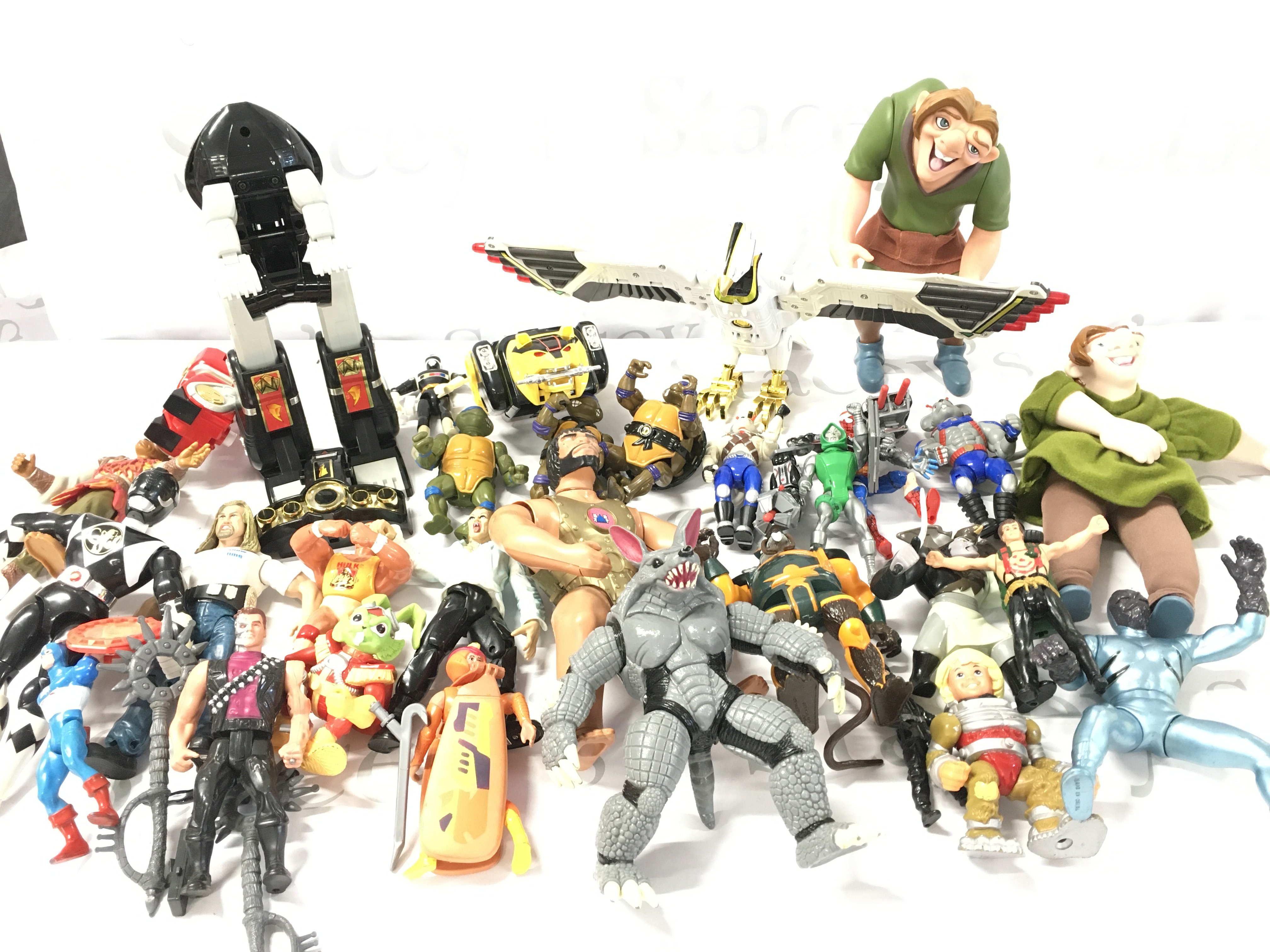 A Collection of Various Vintage Playworn Toys/Figures Including Turtles. Power Rangers. Biker Mice Etc. No Reserve.
