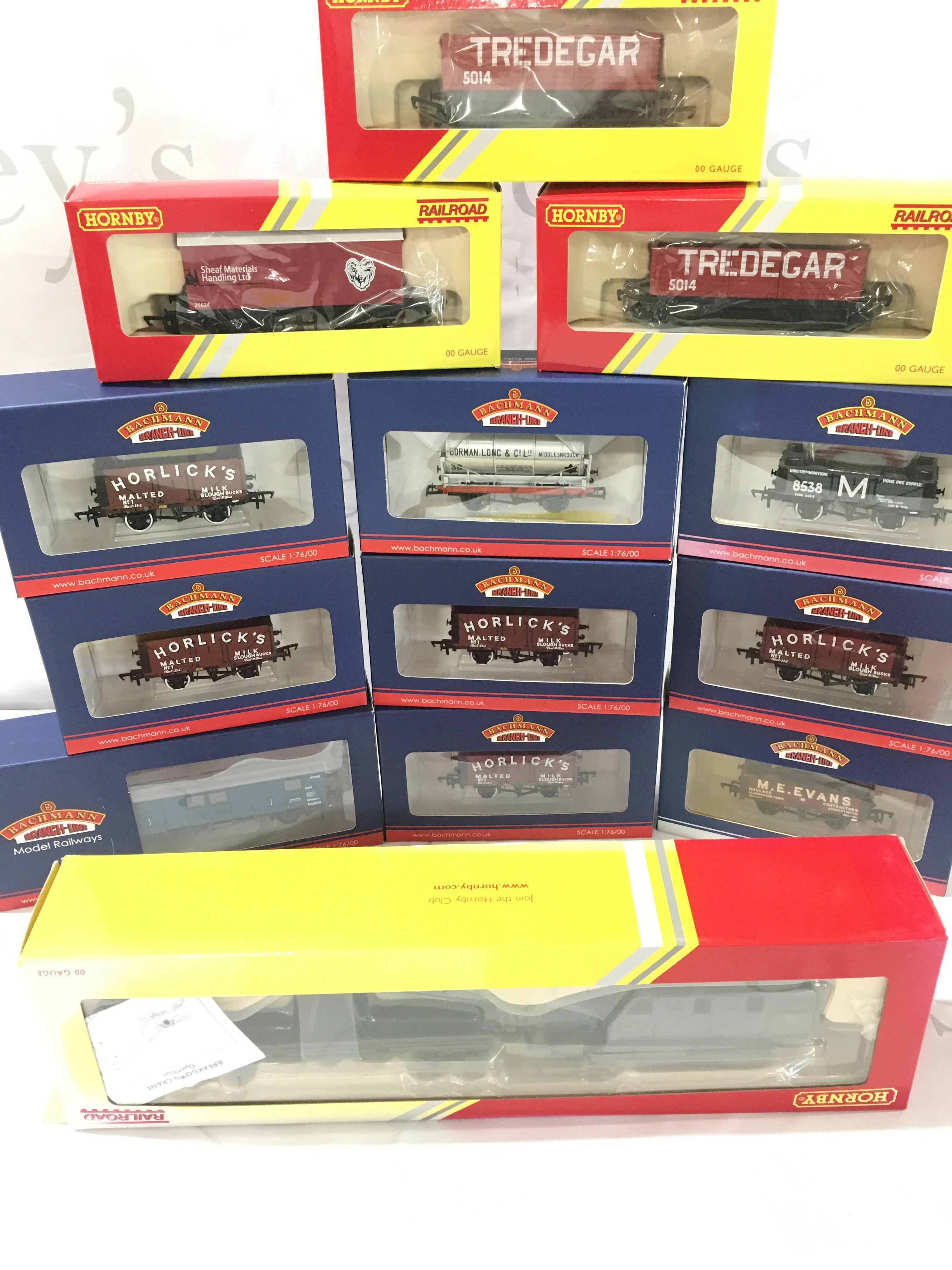 A Collection of Boxed Hornby And Bachmann 00 Gauge Rolling Stock including a Breakdown Crane.