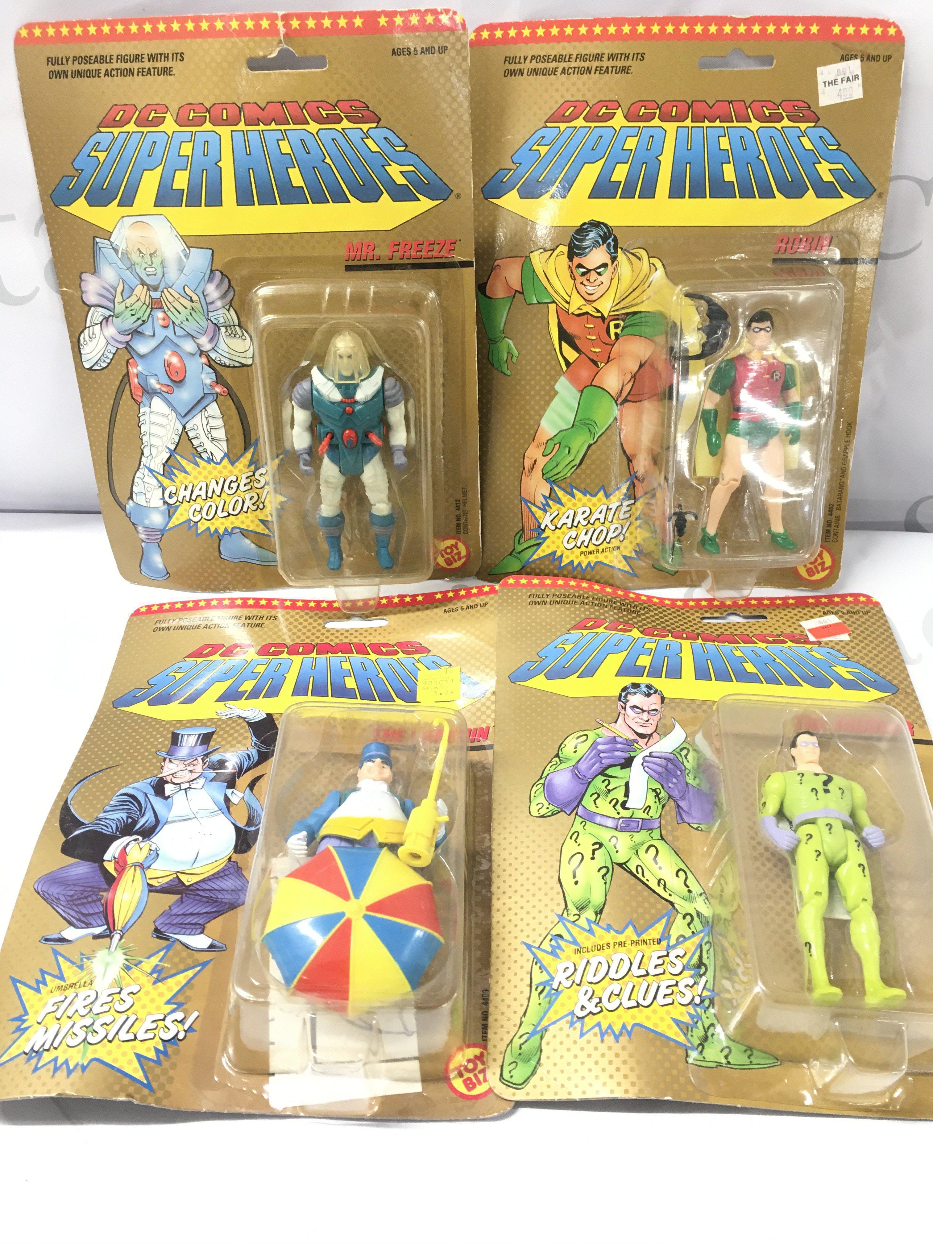 4 X Carded Toy Biz Super Hero Figures. Mr Freeze. Robin. The Penguin And The Riddler.