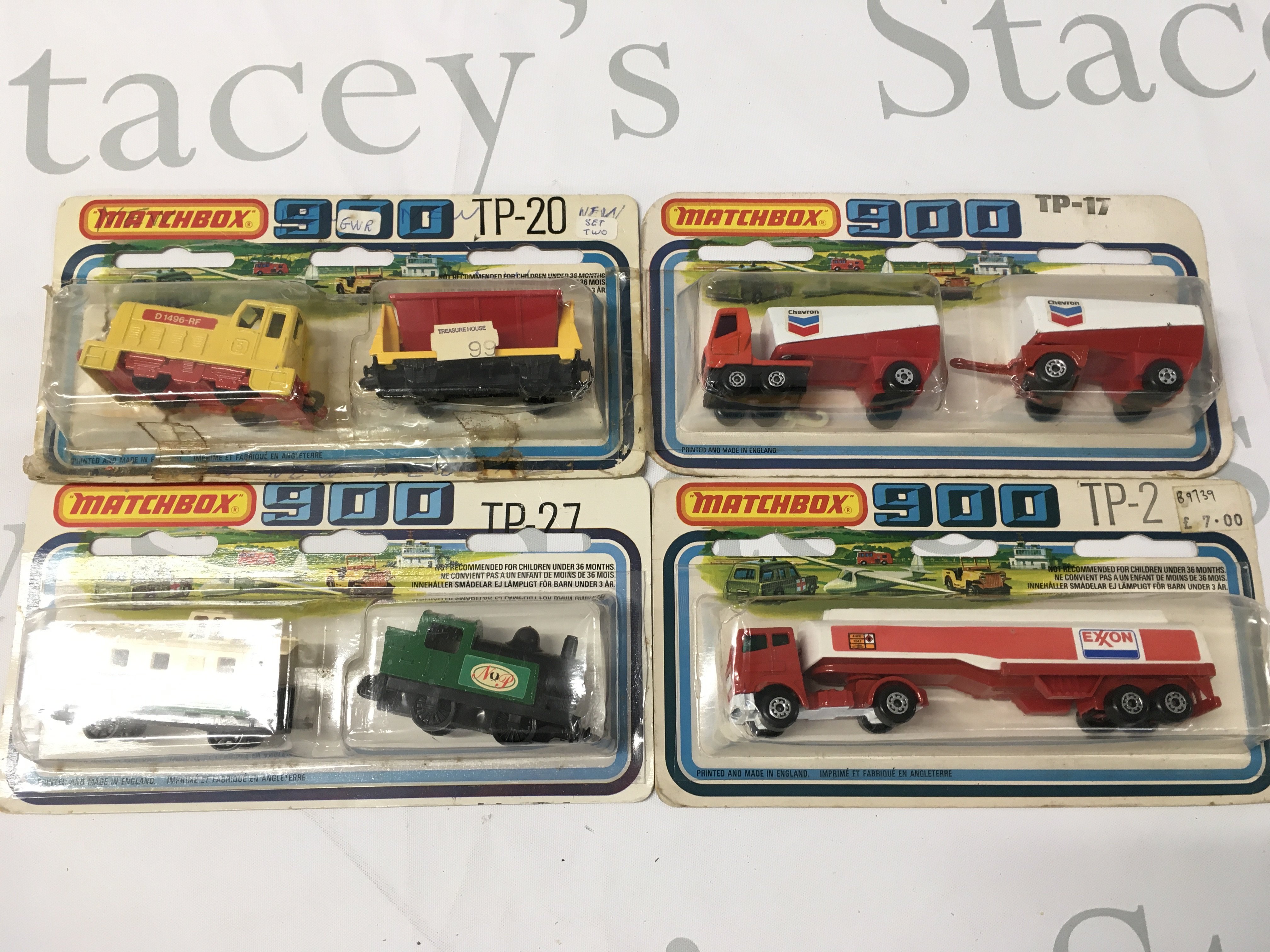 4 X Carded Matchbox 900 Vehicles. Tp-20(blister Coming Away and Has Been Taped) Tp-17. Tp-27 And Tp-2. No Reserve.
