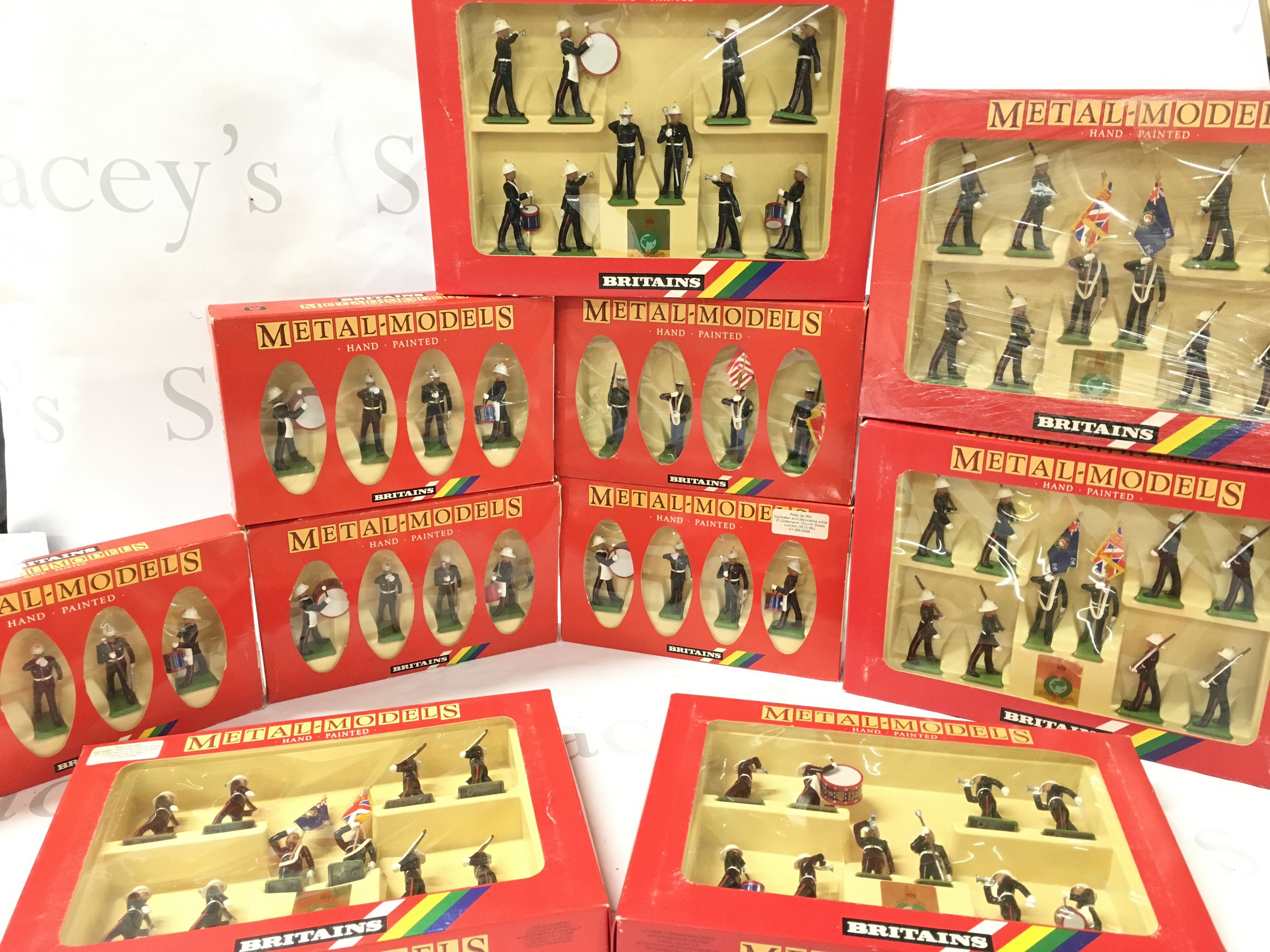 A Collection of Boxed Britains Soldiers. Including Royal Marine Bands. And U.S. Marines. No Reserve.