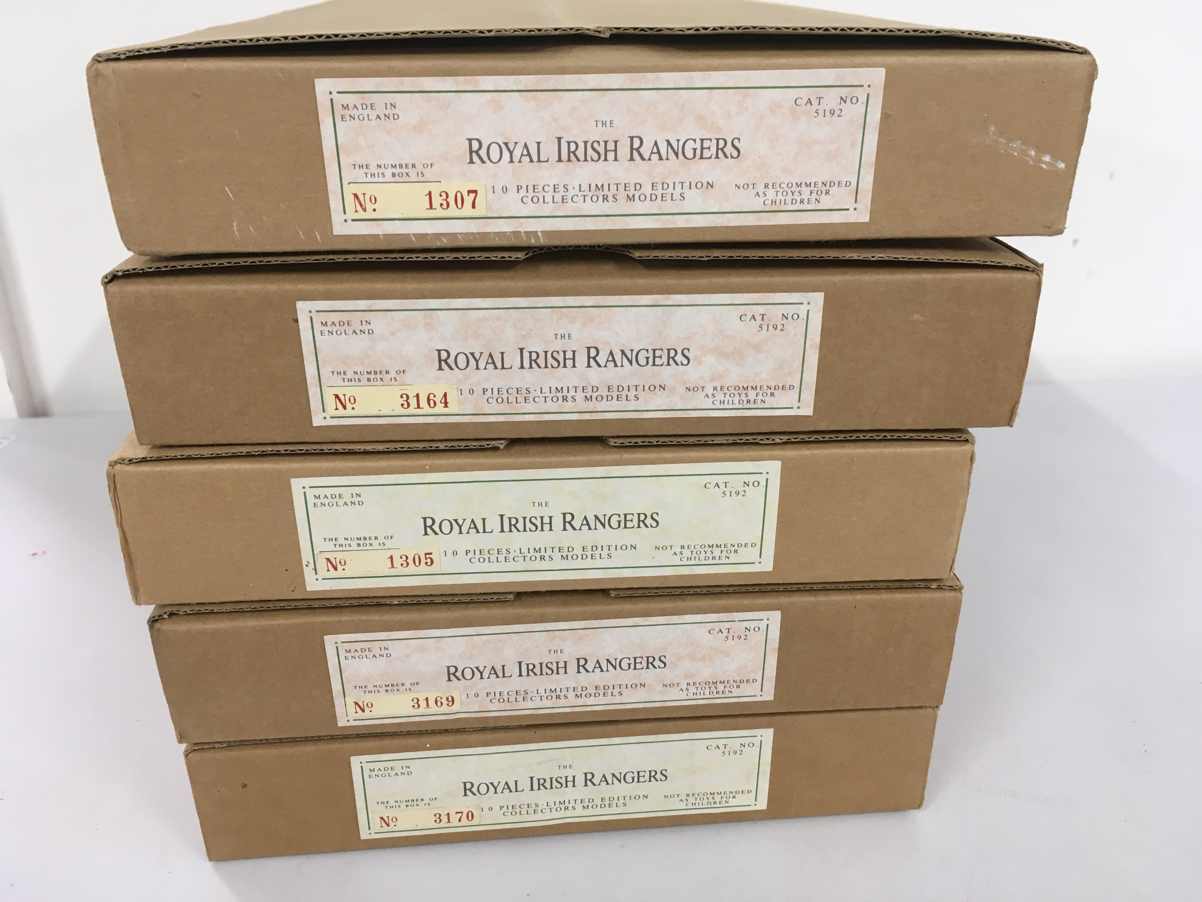 5x boxed sets of Britains metal model minatures featuring The Royal Irish Guards limited editions. No reserve.