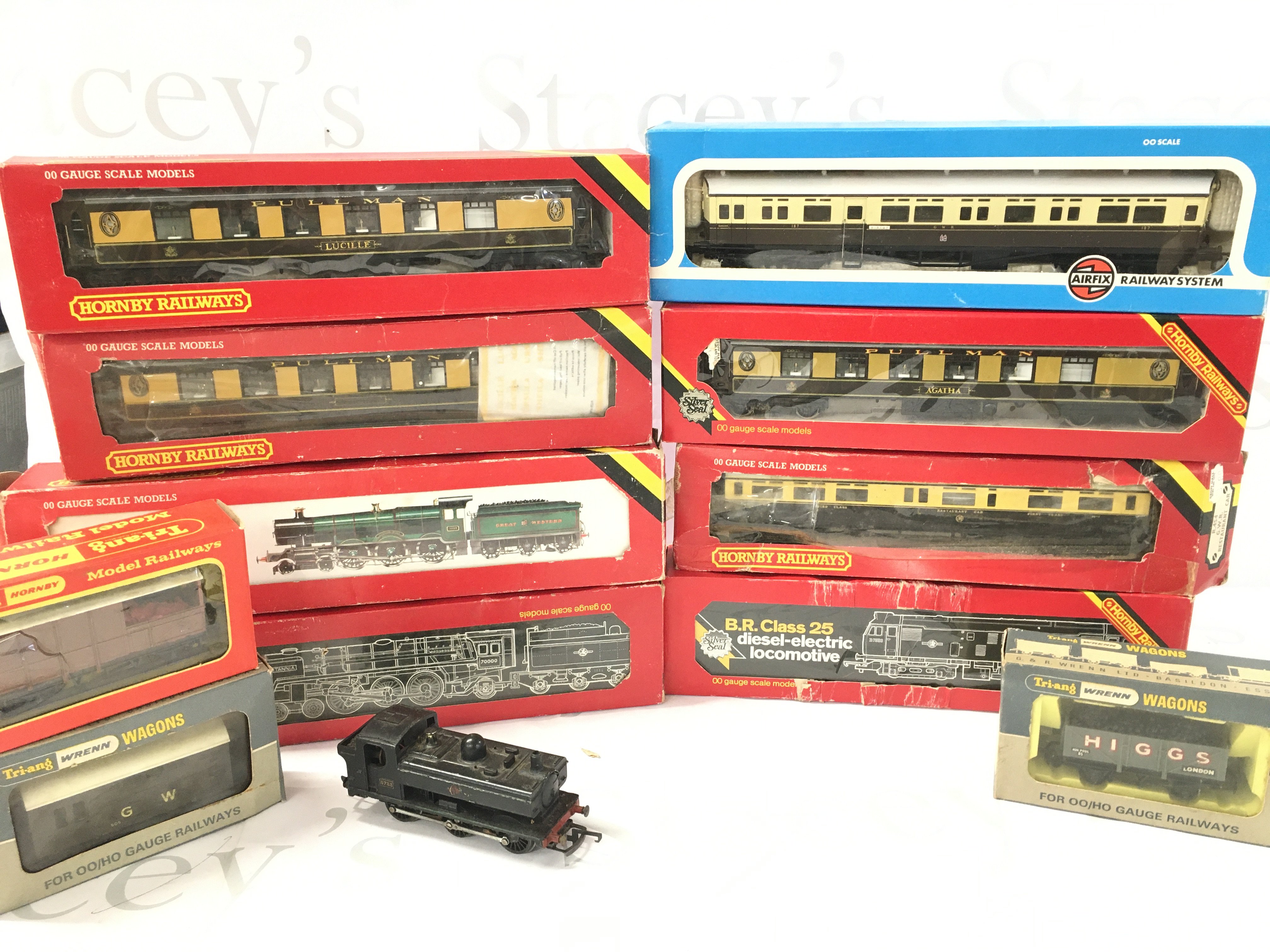 A Box Containing A Collection of Boxed And Loose 00 Gauge. Including Locos. Coaches wagons. Etc. No Reserve.