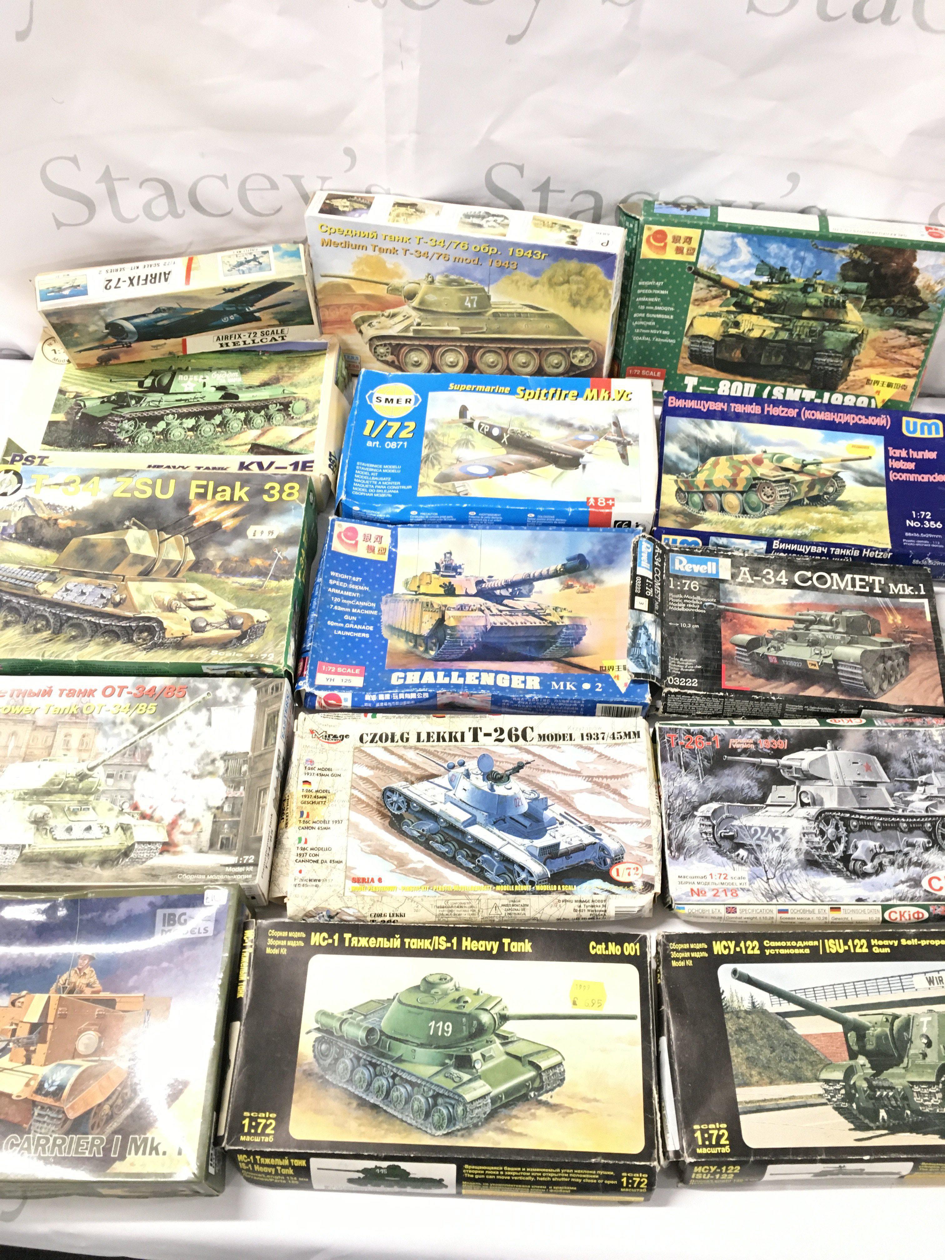 A Collection of Boxed Model Kits. Mostly Tanks. Boxes In Various States..No Reserve.