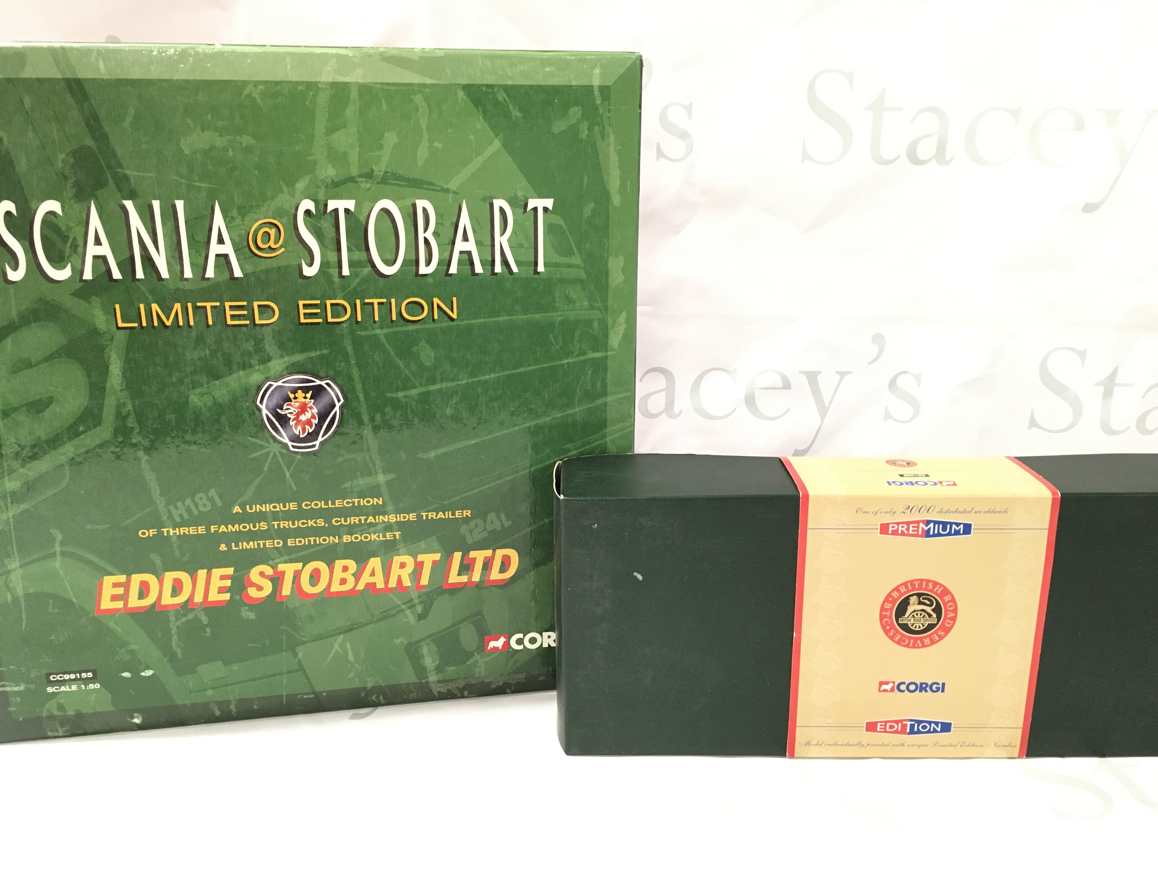 A Boxed Corgi Scania And Stobart Set #CC99155 And A Scammell Crusader Flatbed Trailer #CC12608. No Reserve.