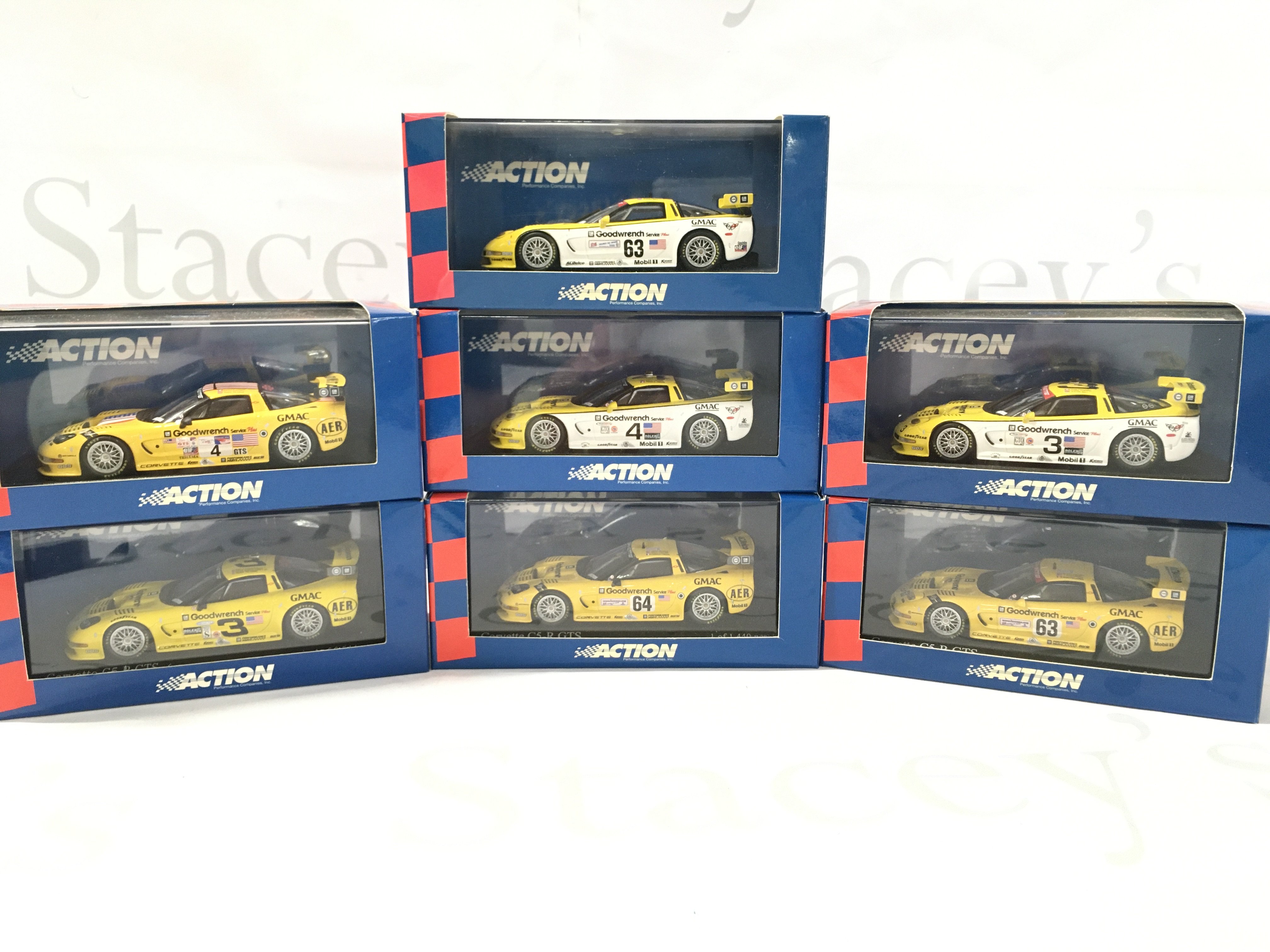 A Collection of 7 Boxed Action Corvette Diecast Cars. 1/43 Scale. No Reserve.
