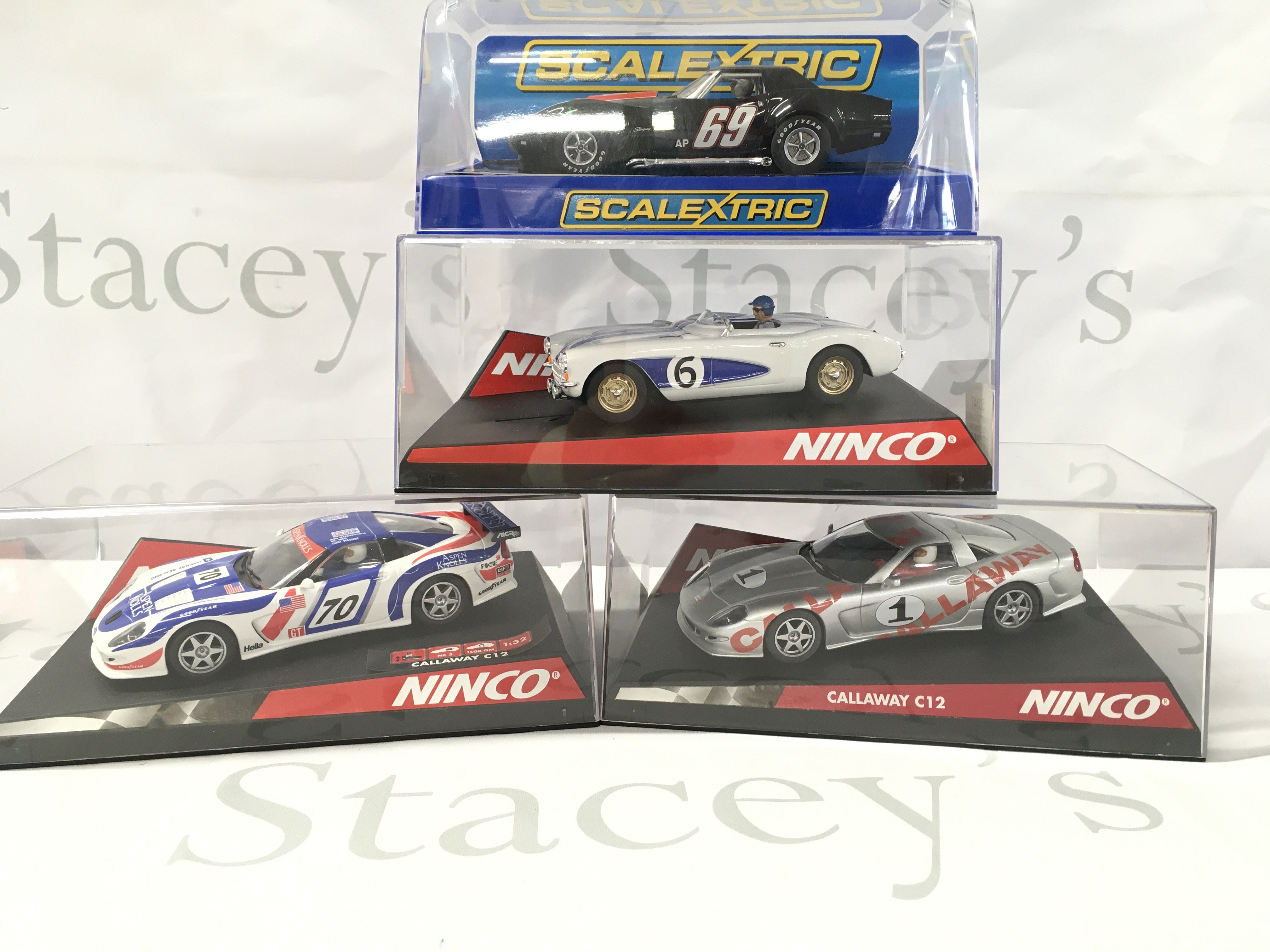 3 X Boxed Ninco And 1 Scalextric Slot Racing Cars. All Chevrolets. No Reserve.