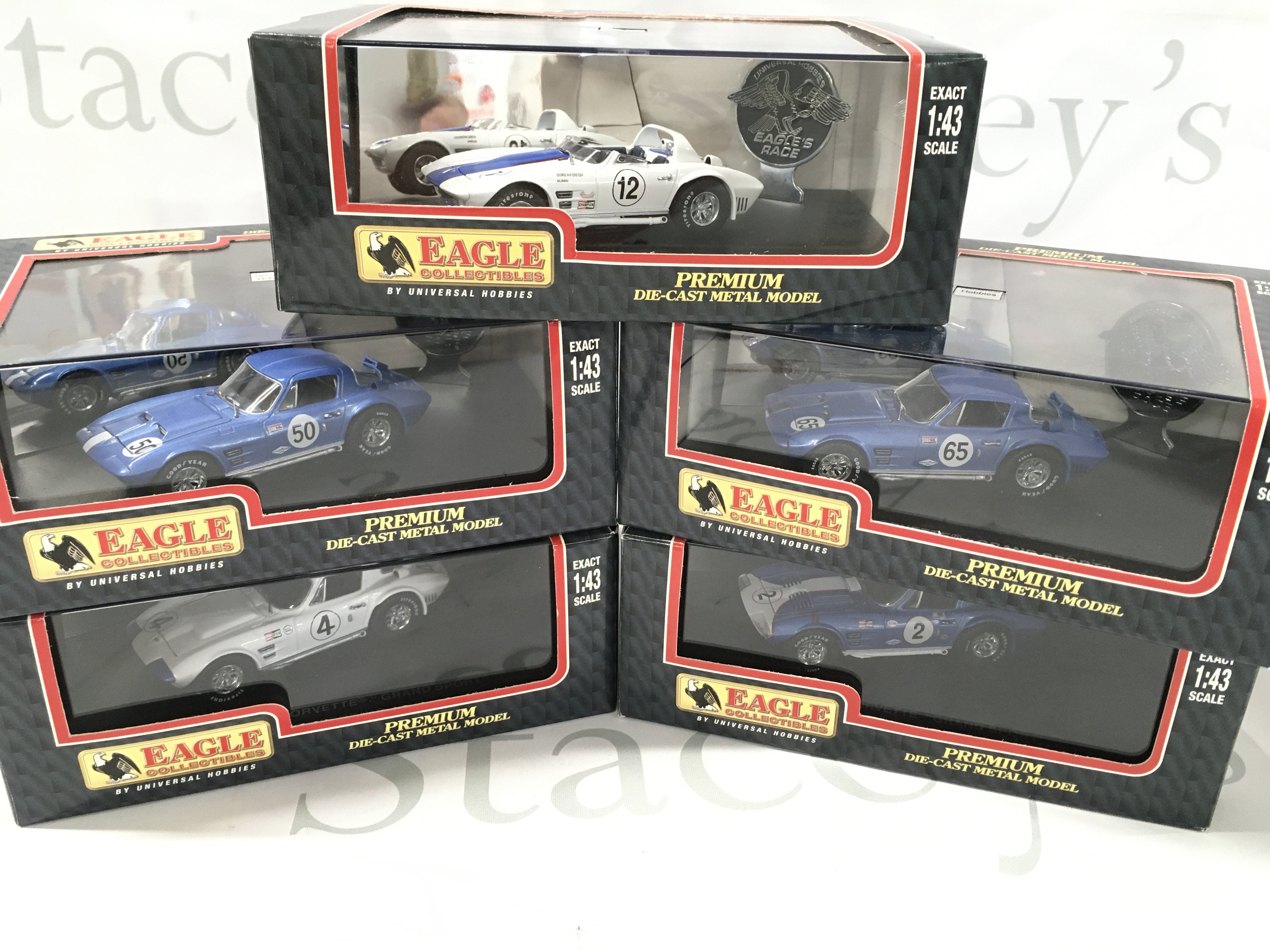 5 X Boxed Eagle Collectables Diecast Corvettes 1/43 Scale. No Reserve.