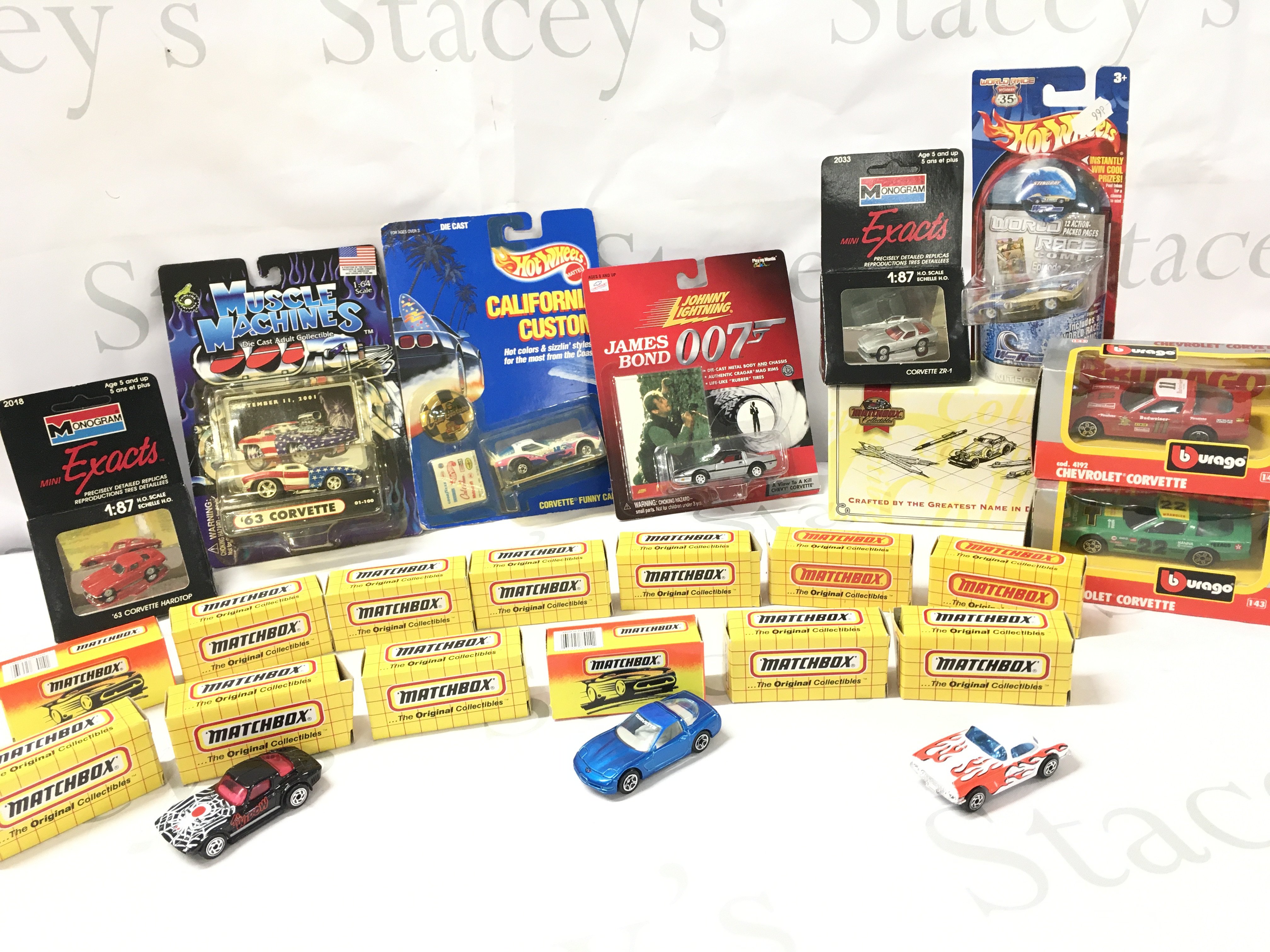 A Collection Of Boxed Diecast By Matchbox. Hotwheels. Burago Etc. All Corvettes. No Reserve.