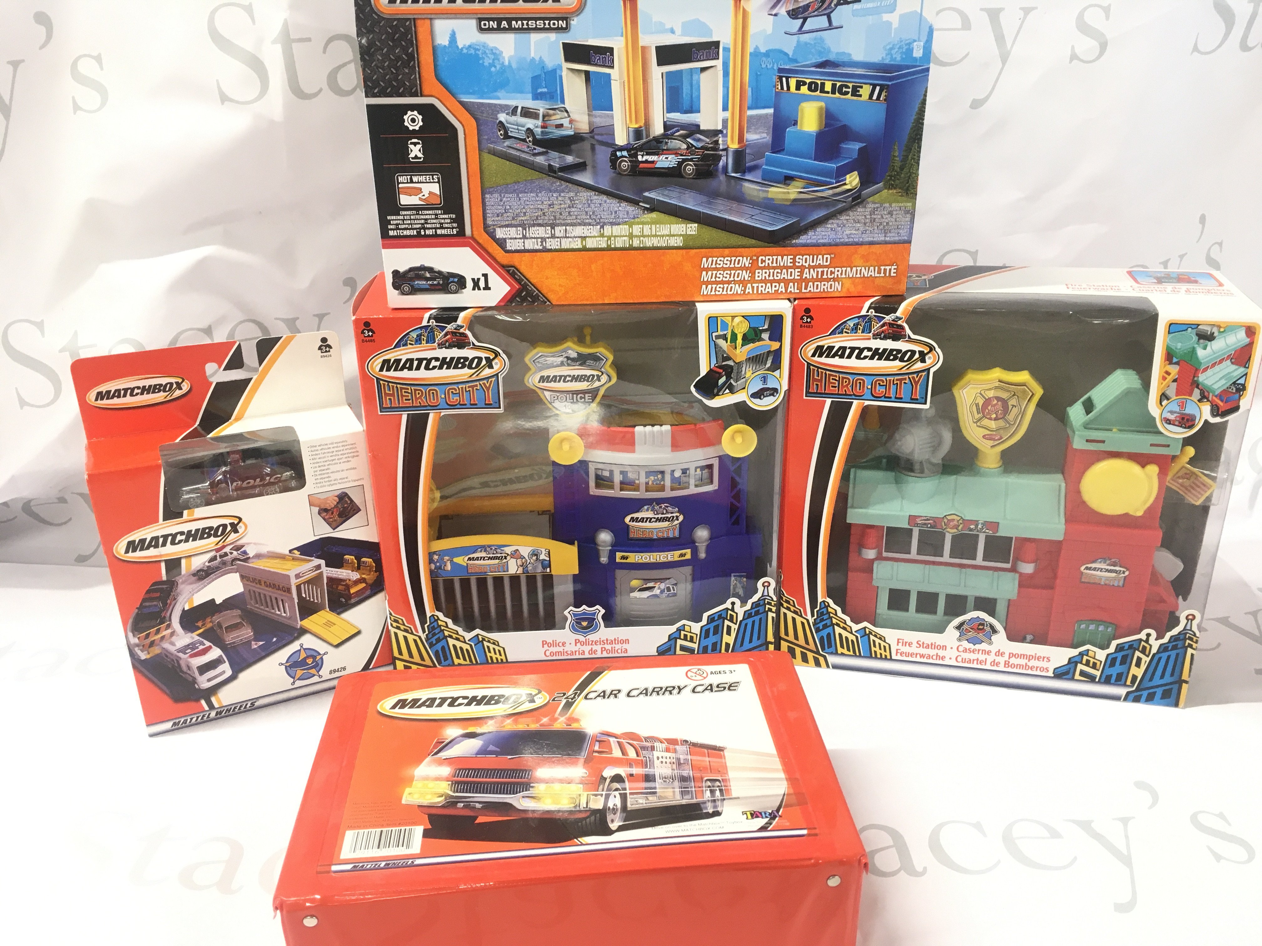 A Collection of Boxed Matchbox Playsets and Carry Case Containing Modern Cars. No Reserve.