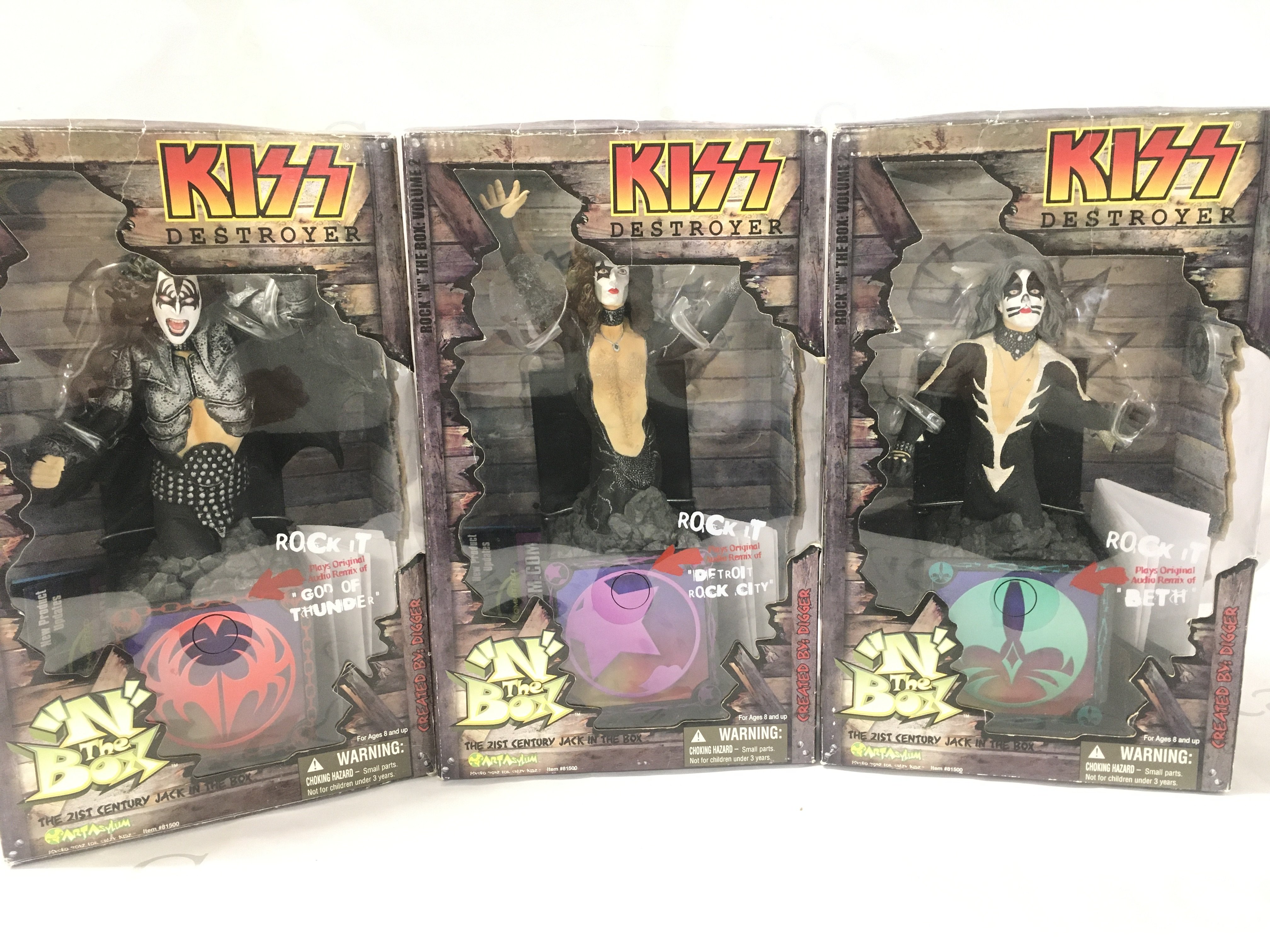 3 X Boxed Art Asylum Kiss Destroyer Jack In The Box Figures.(3).