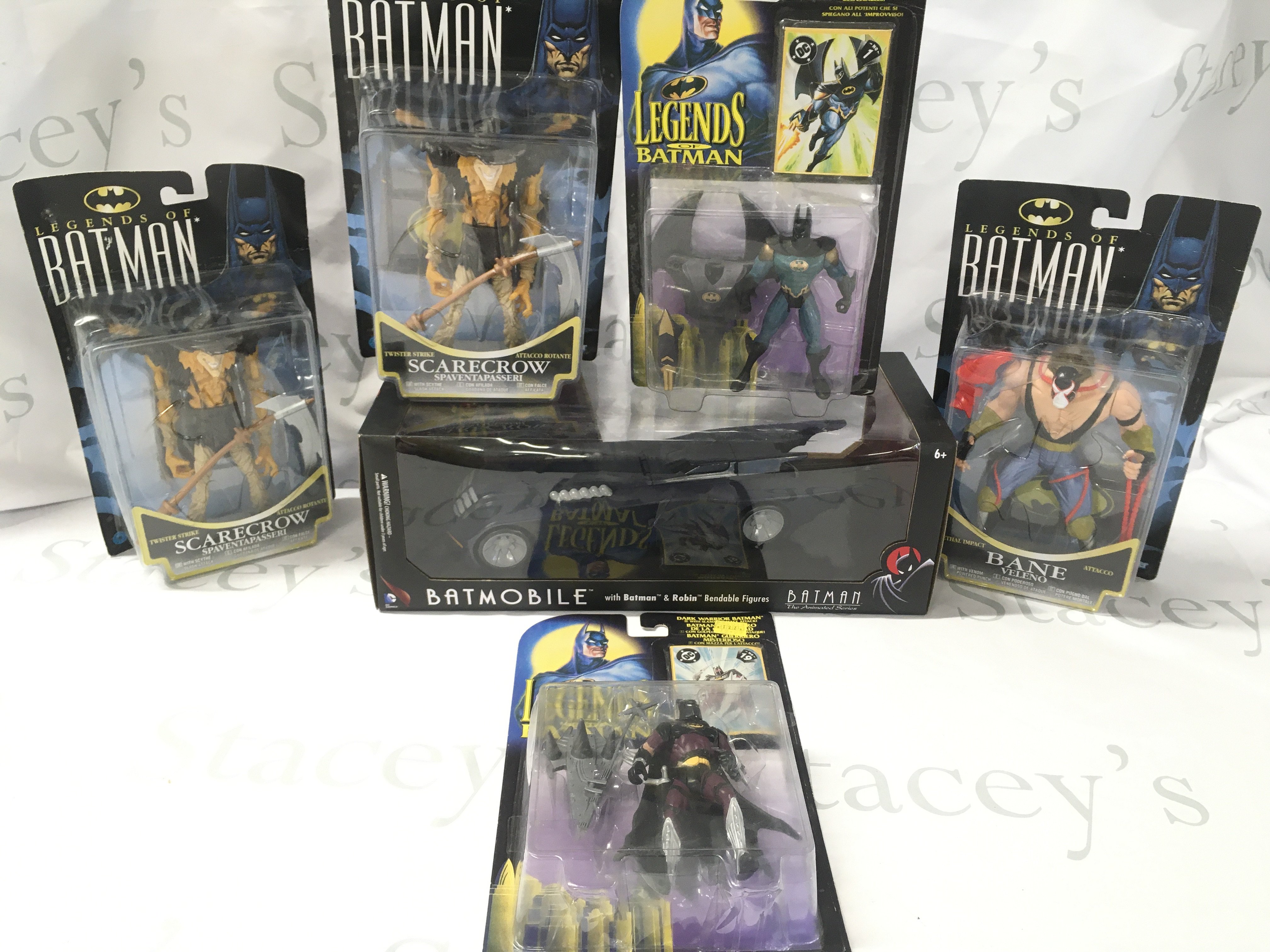5 X Carded Kenner Legends Of Batman Figures and a Batmobile From The Animated Series.