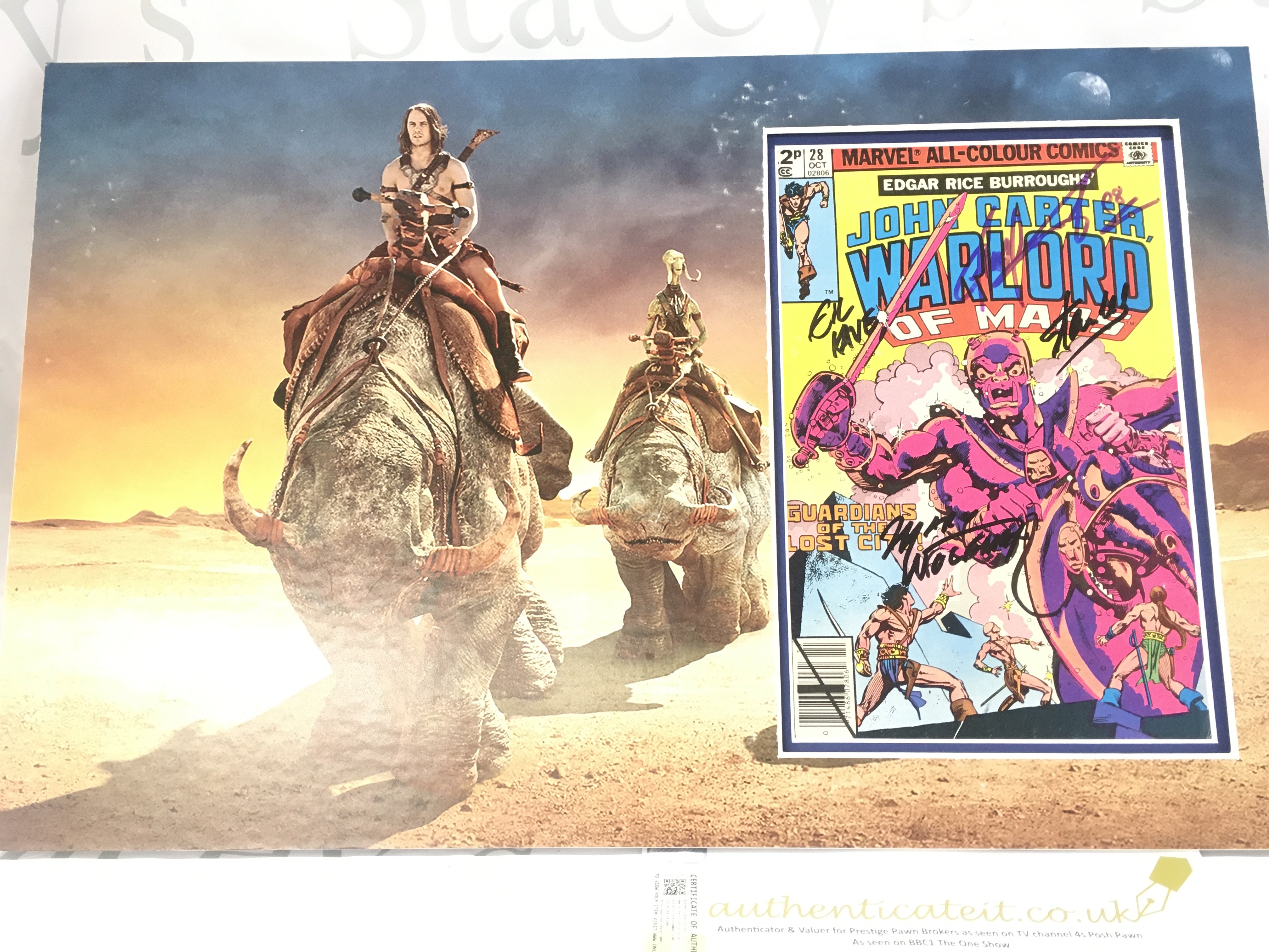 A mounted Marvel Comic. John Carter Warlord Of Mars Signed By Stan Lee. With Certificate Of Authenticity.